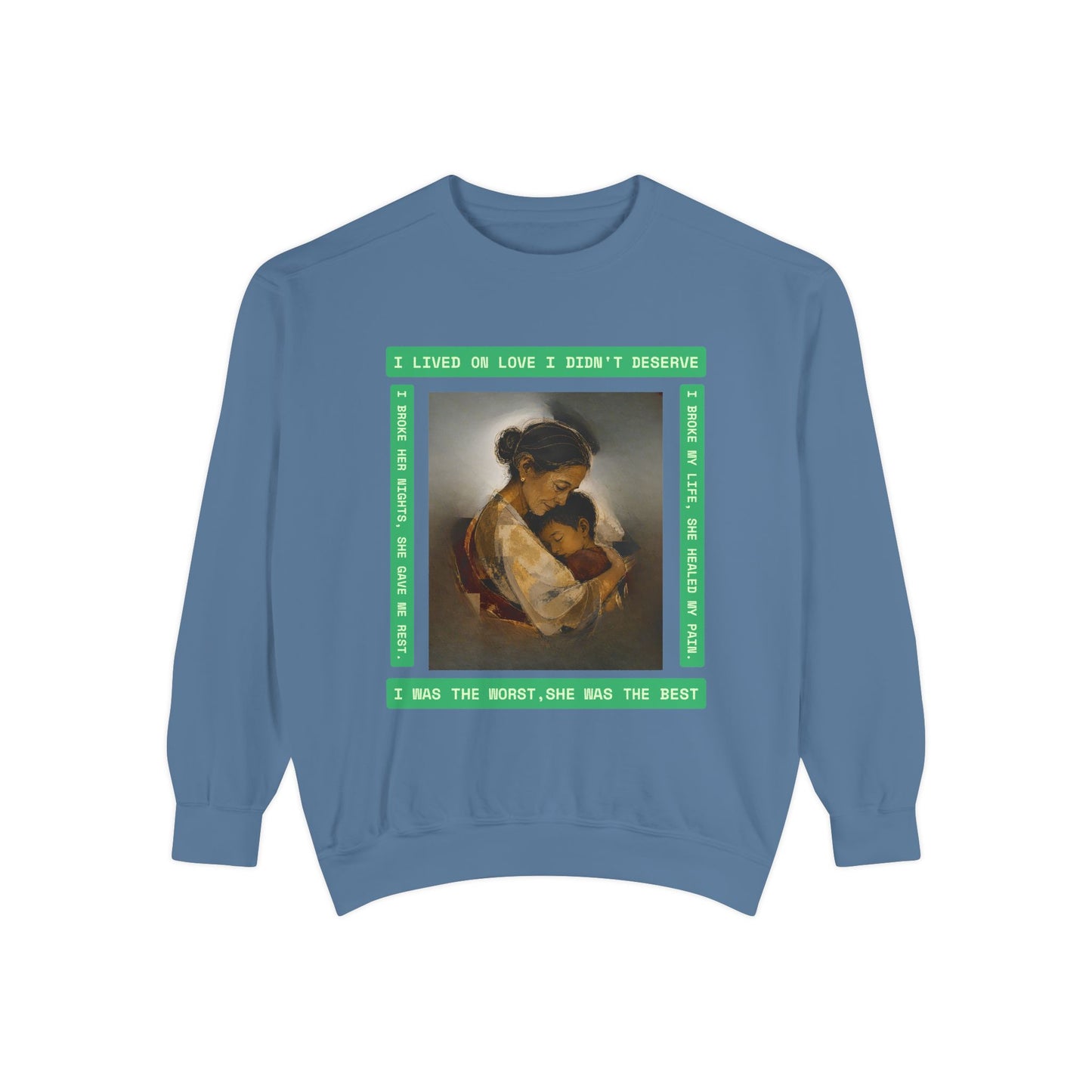 Mother & Child Sweatshirt — Vintage Art Crewneck with "I Lived, I Loved" Quote