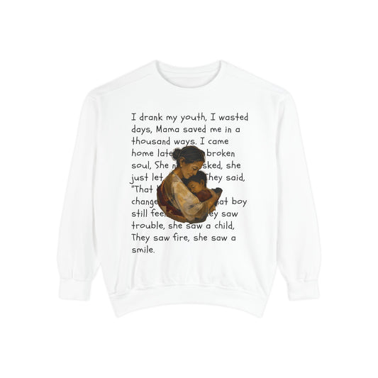 Sweatshirt — Mama Saved Me Graphic Sweatshirt with Mother & Child Lyrics