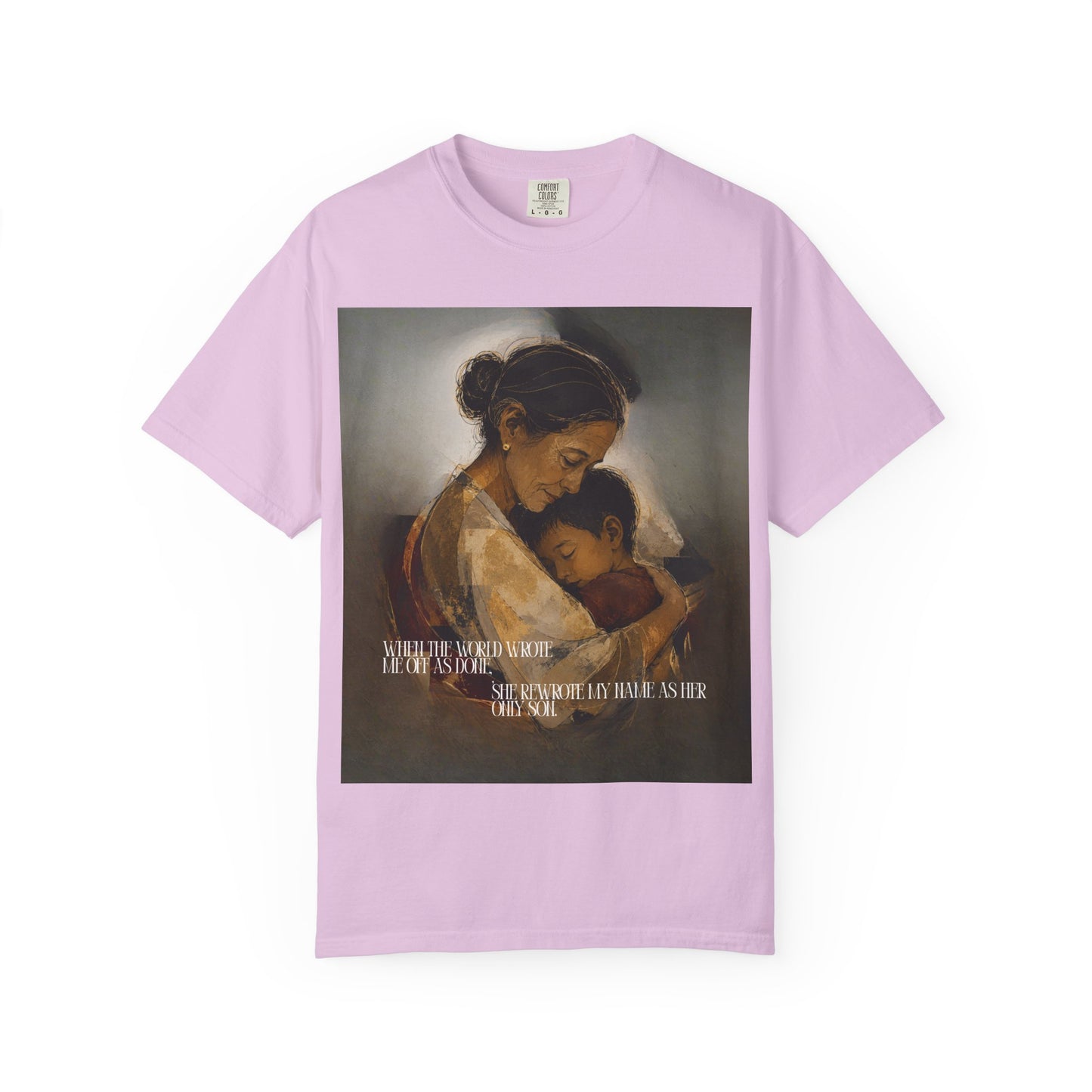 T-Shirt — Mother and Child Embrace Graphic Tee with Inspirational Quote