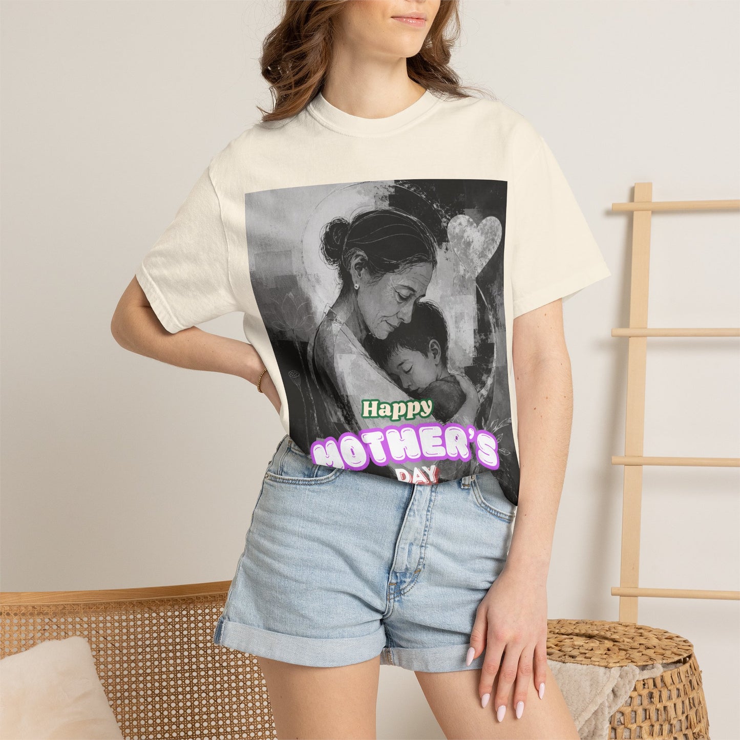 Mother's Day T-Shirt - Vintage Mother & Baby Portrait with "Happy Mother's Day"