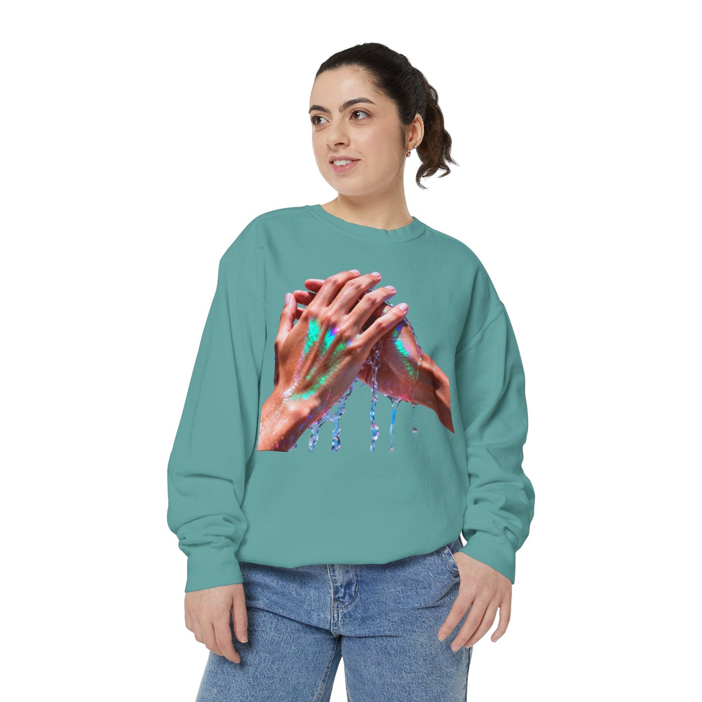 Hands Washing Art Sweatshirt — Colorful Dripping Paint Graphic Crewneck