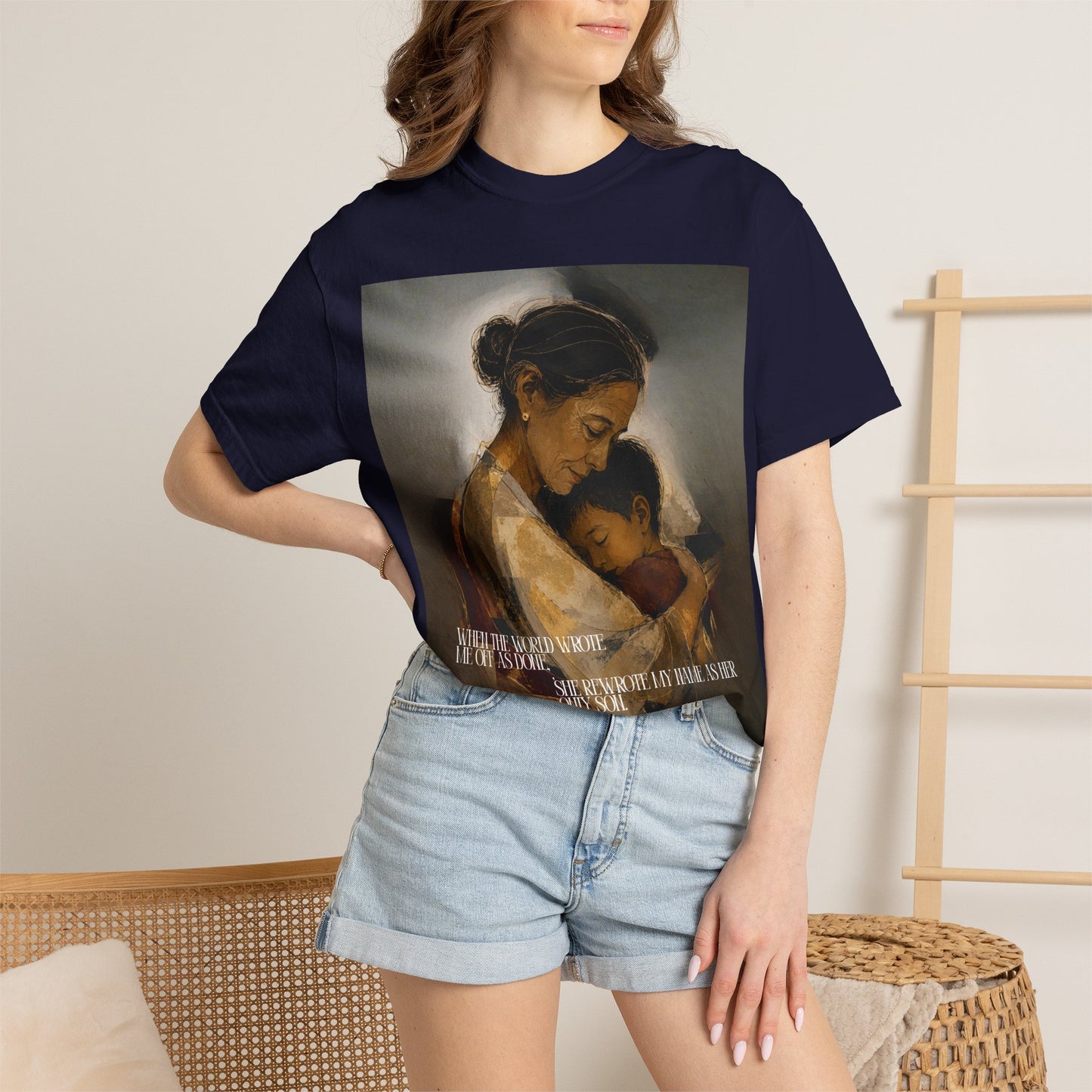 T-Shirt — Mother and Child Embrace Graphic Tee with Inspirational Quote