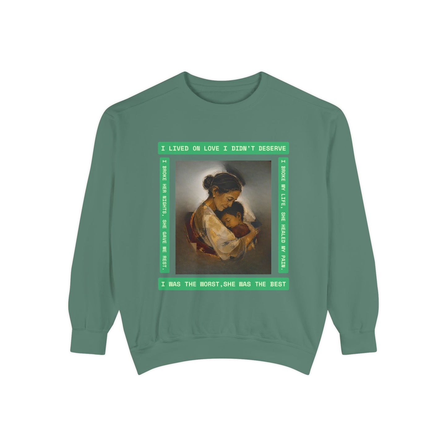 Mother & Child Sweatshirt — Vintage Art Crewneck with "I Lived, I Loved" Quote