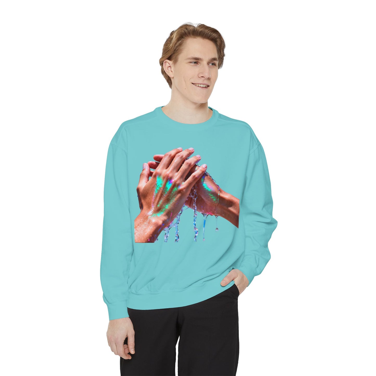 Hands Washing Art Sweatshirt — Colorful Dripping Paint Graphic Crewneck