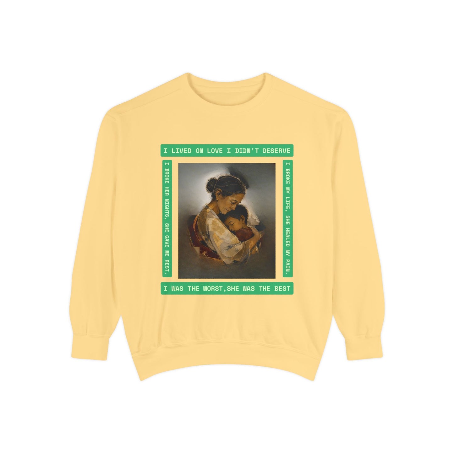 Mother & Child Sweatshirt — Vintage Art Crewneck with "I Lived, I Loved" Quote
