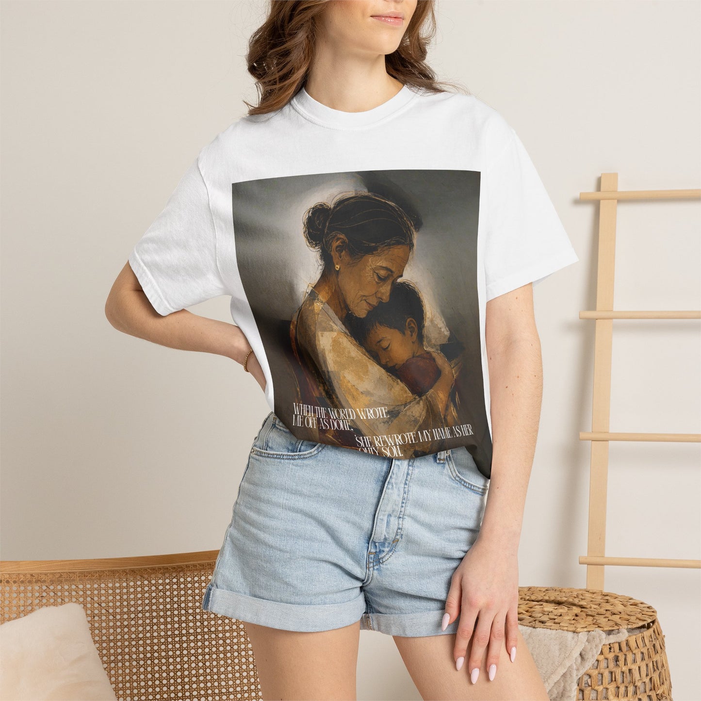 T-Shirt — Mother and Child Embrace Graphic Tee with Inspirational Quote