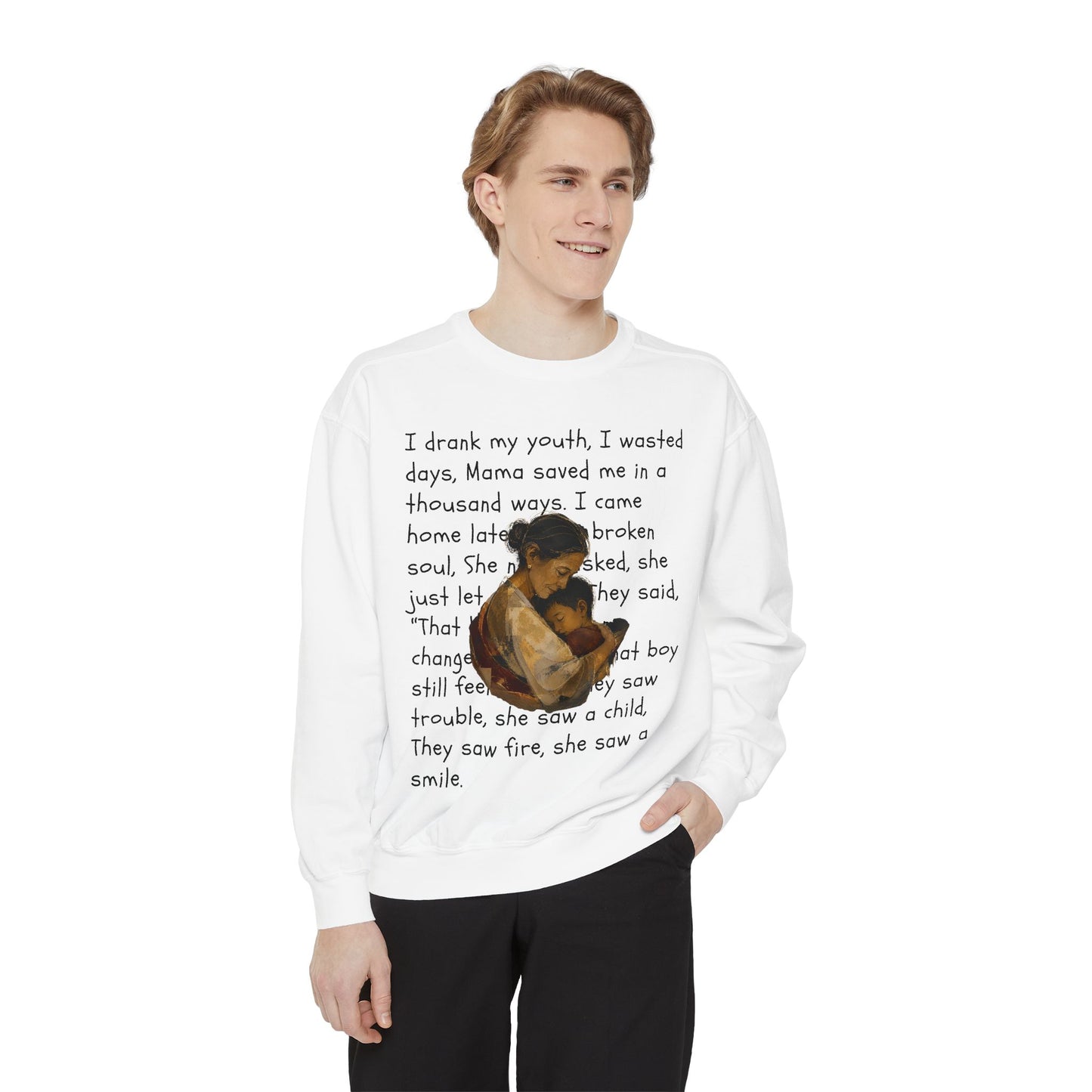 Sweatshirt — Mama Saved Me Graphic Sweatshirt with Mother & Child Lyrics
