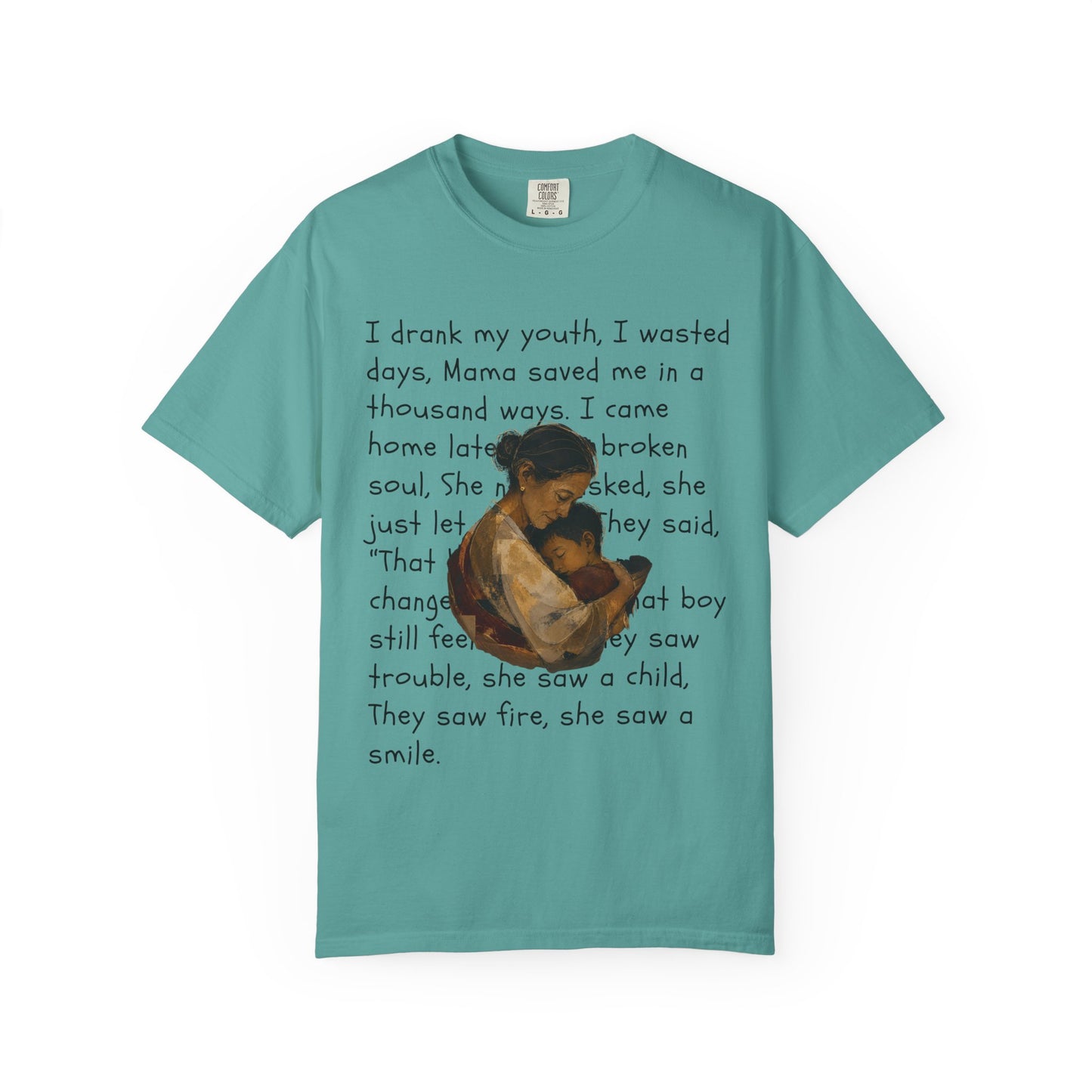 Mama Saved Me T-Shirt — Vintage Mother & Child Illustration with Poem
