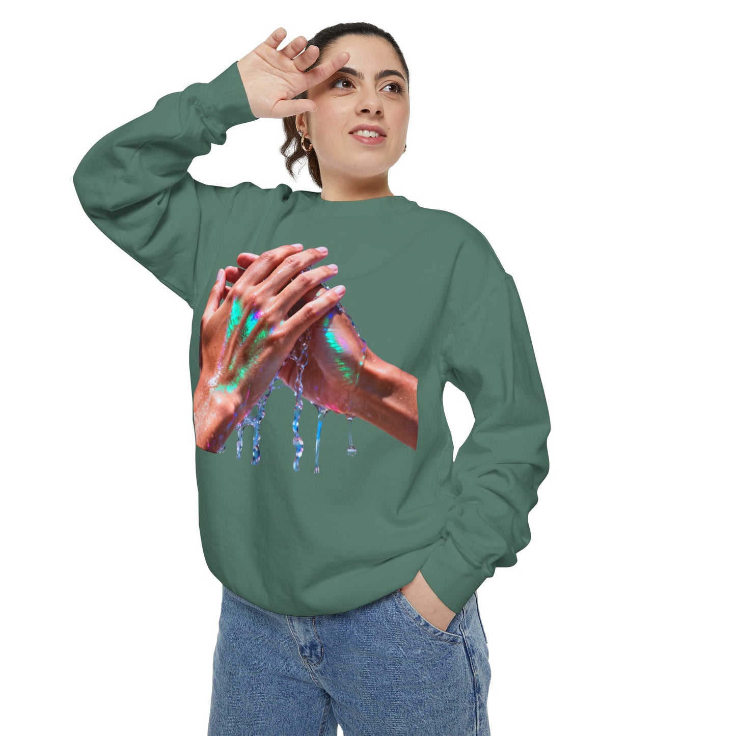 Hands Washing Art Sweatshirt — Colorful Dripping Paint Graphic Crewneck