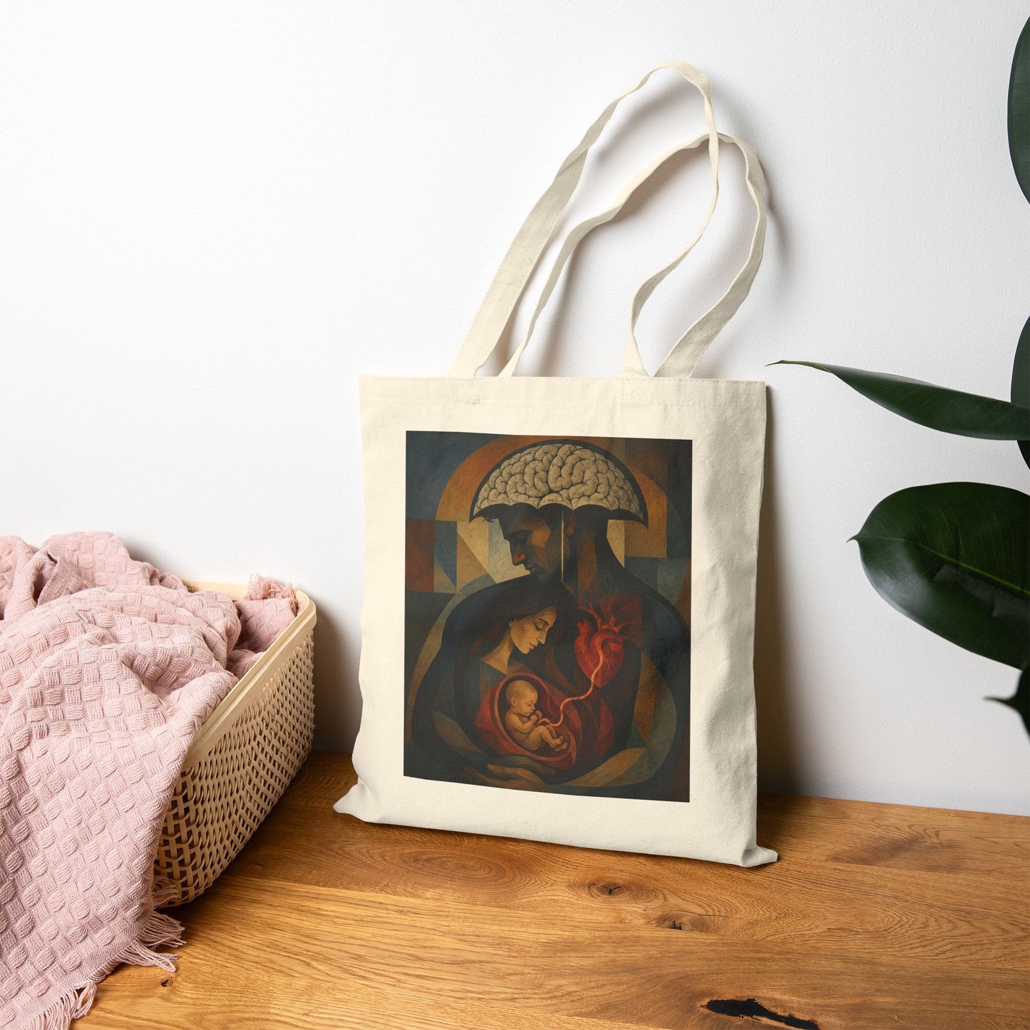 Father's Day Tote Bag – 'Happy Father's Day' Canvas Tote with Vintage Family & Brain Art