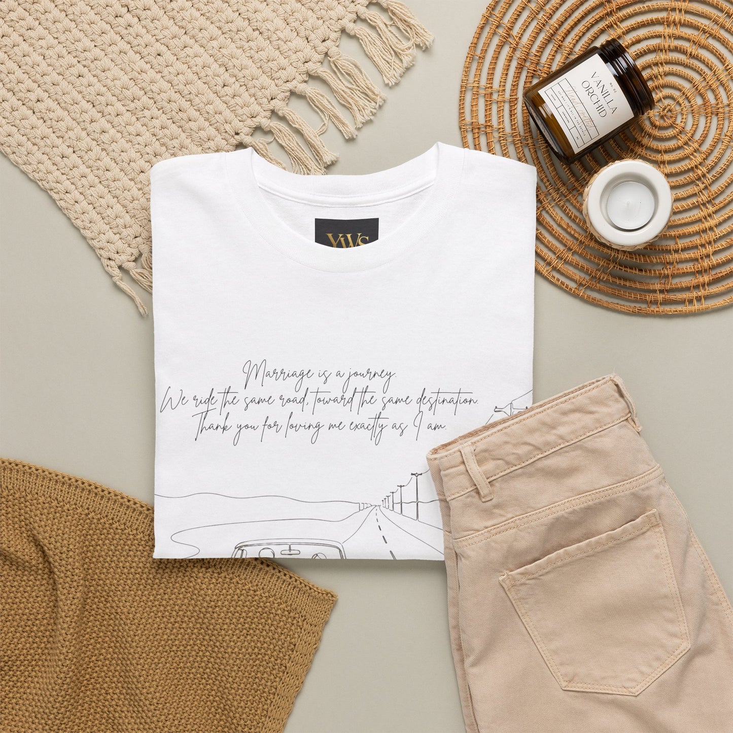Vintage Road Sketch Tee — Minimal Car Illustration with Handwritten Quote