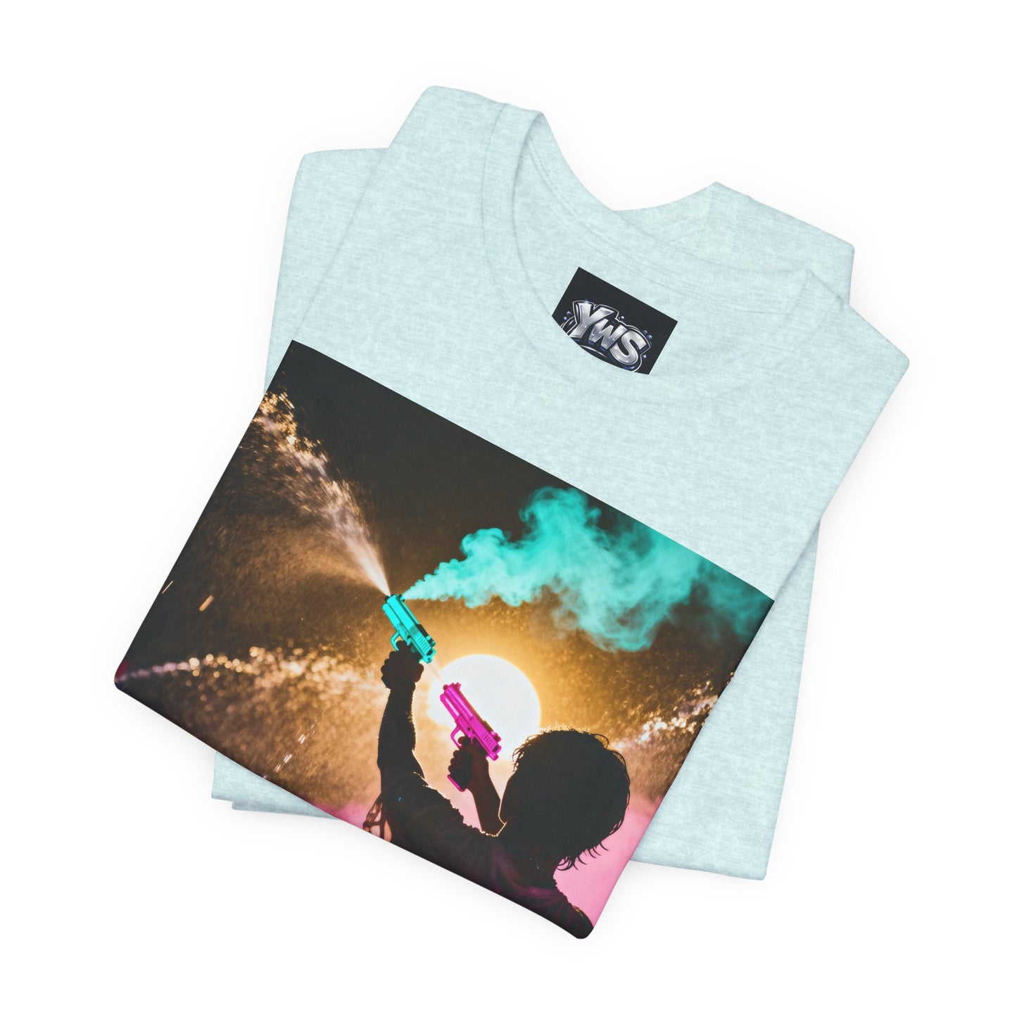 Concert Silhouette Tee — Colorful Smoke Festival Photo T‑Shirt