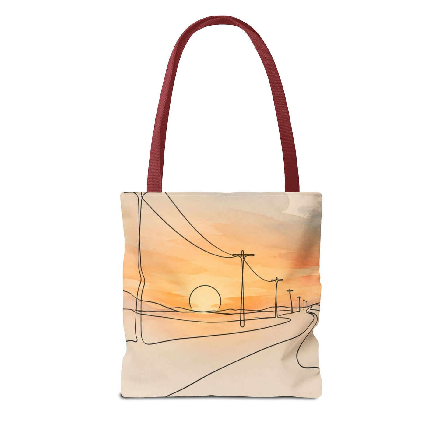Beach Road Sunset Tote Bag — Hand-Drawn Retro Car & Sunset Illustration