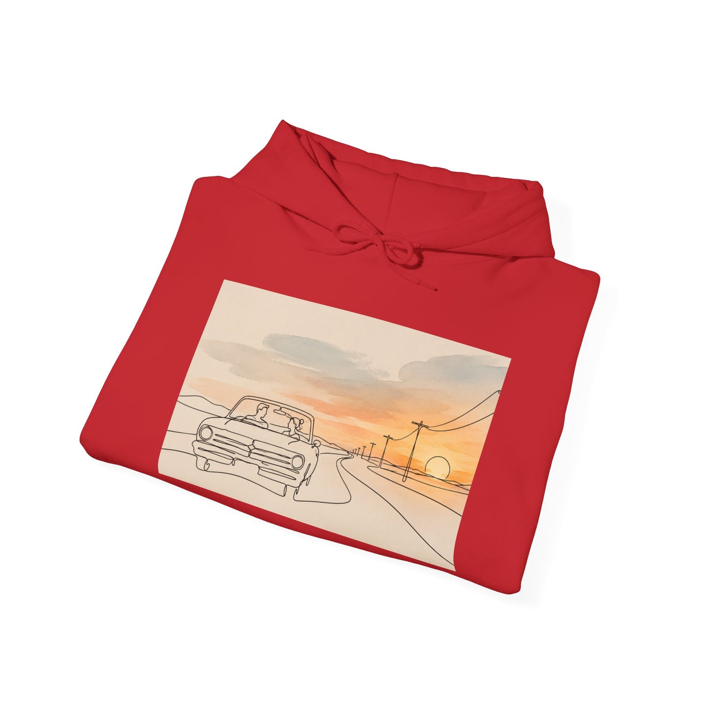 Sunset Drive Hoodie – Retro Car Road Trip Graphic Sweatshirt
