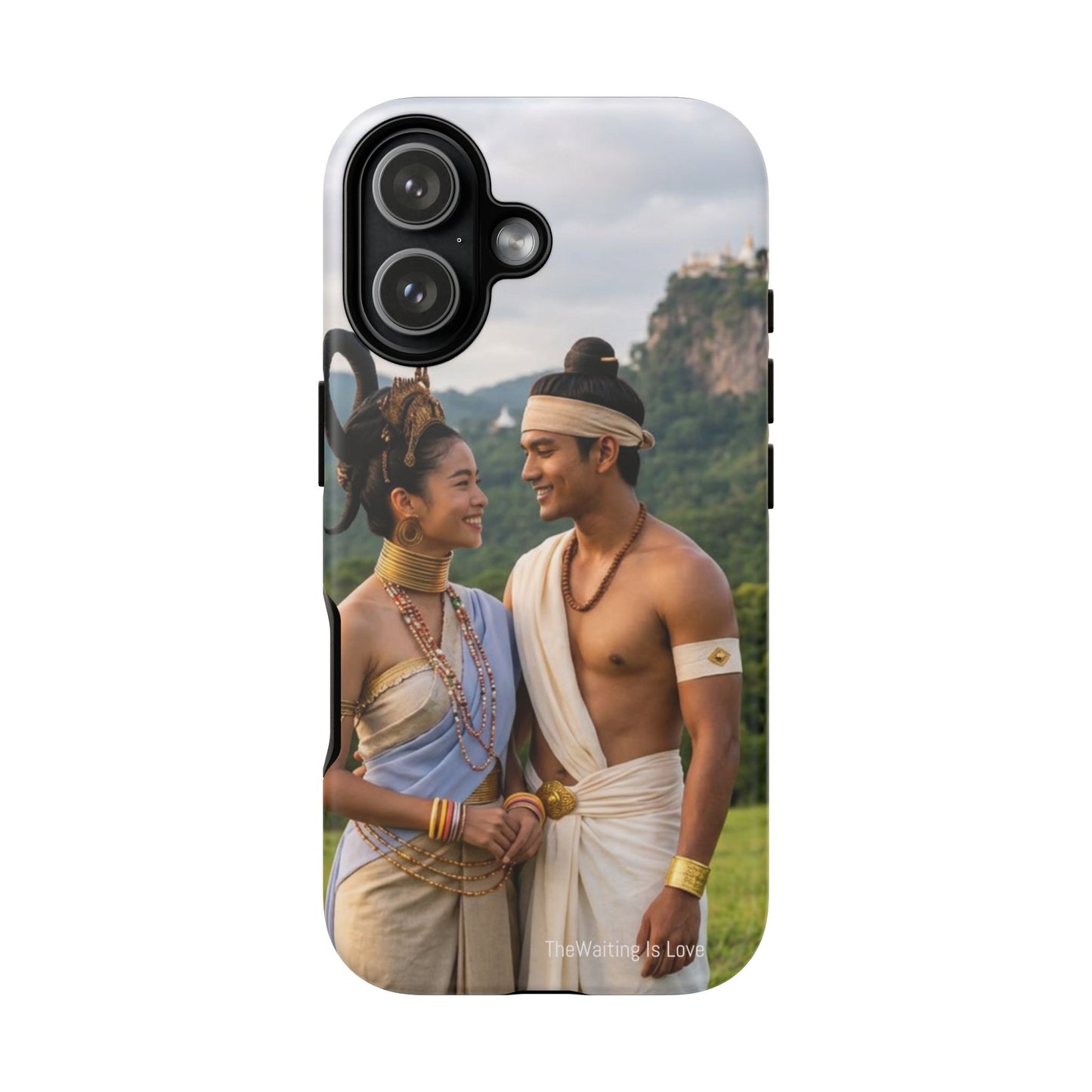 Phone Case — Romantic Couple Photo Print, Tropical Temple Landscape Protective Cover
