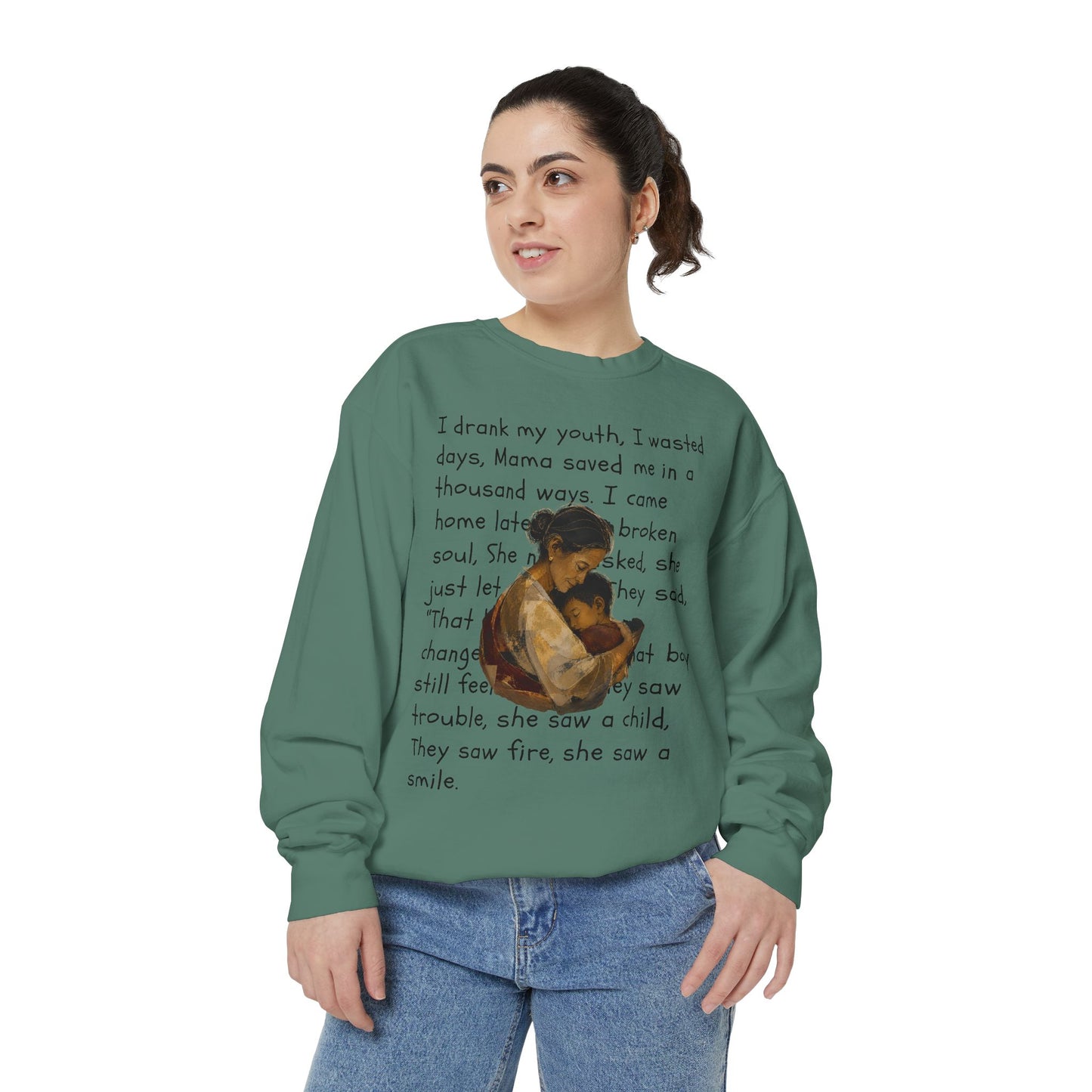 Sweatshirt — Mama Saved Me Graphic Sweatshirt with Mother & Child Lyrics