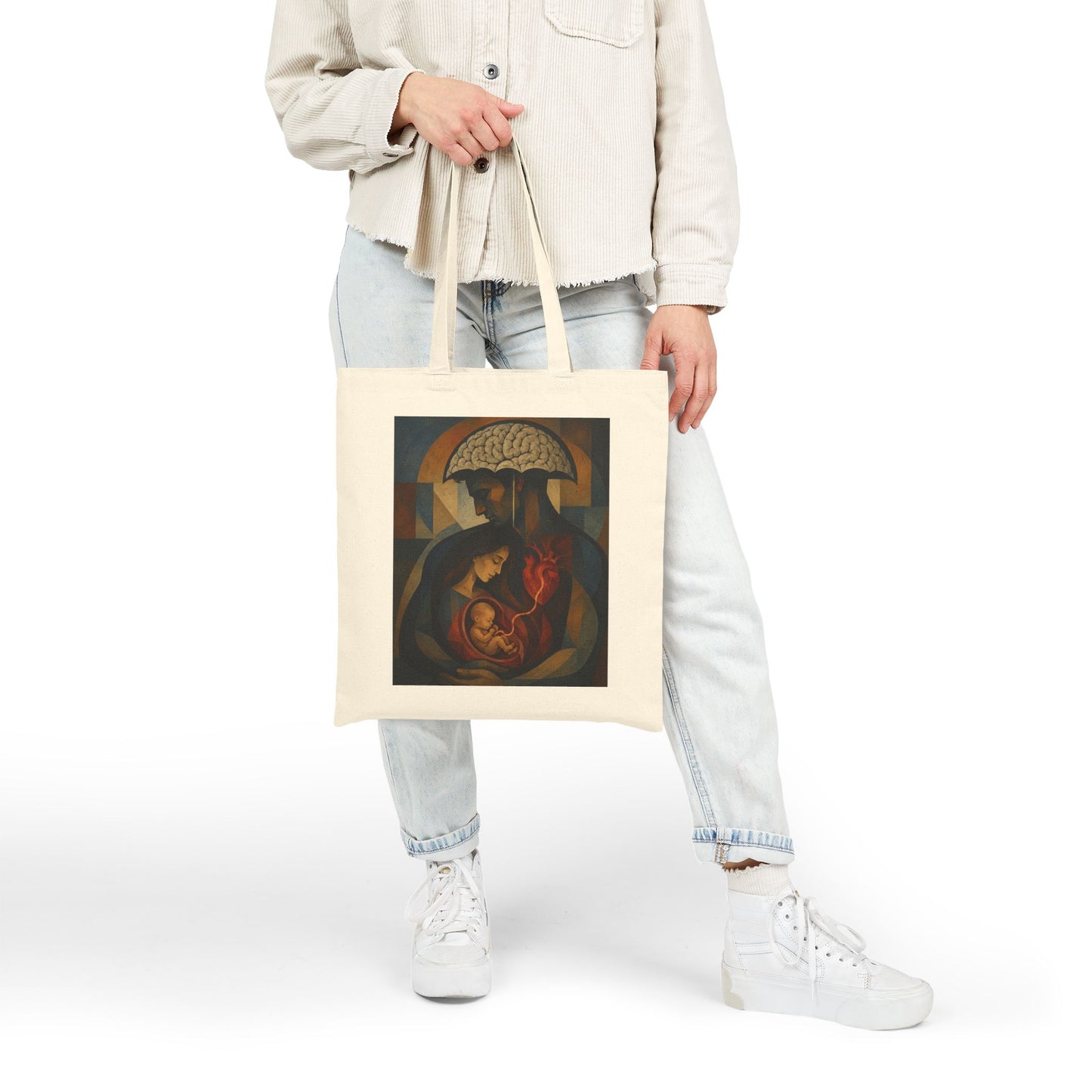 Father's Day Tote Bag – 'Happy Father's Day' Canvas Tote with Vintage Family & Brain Art