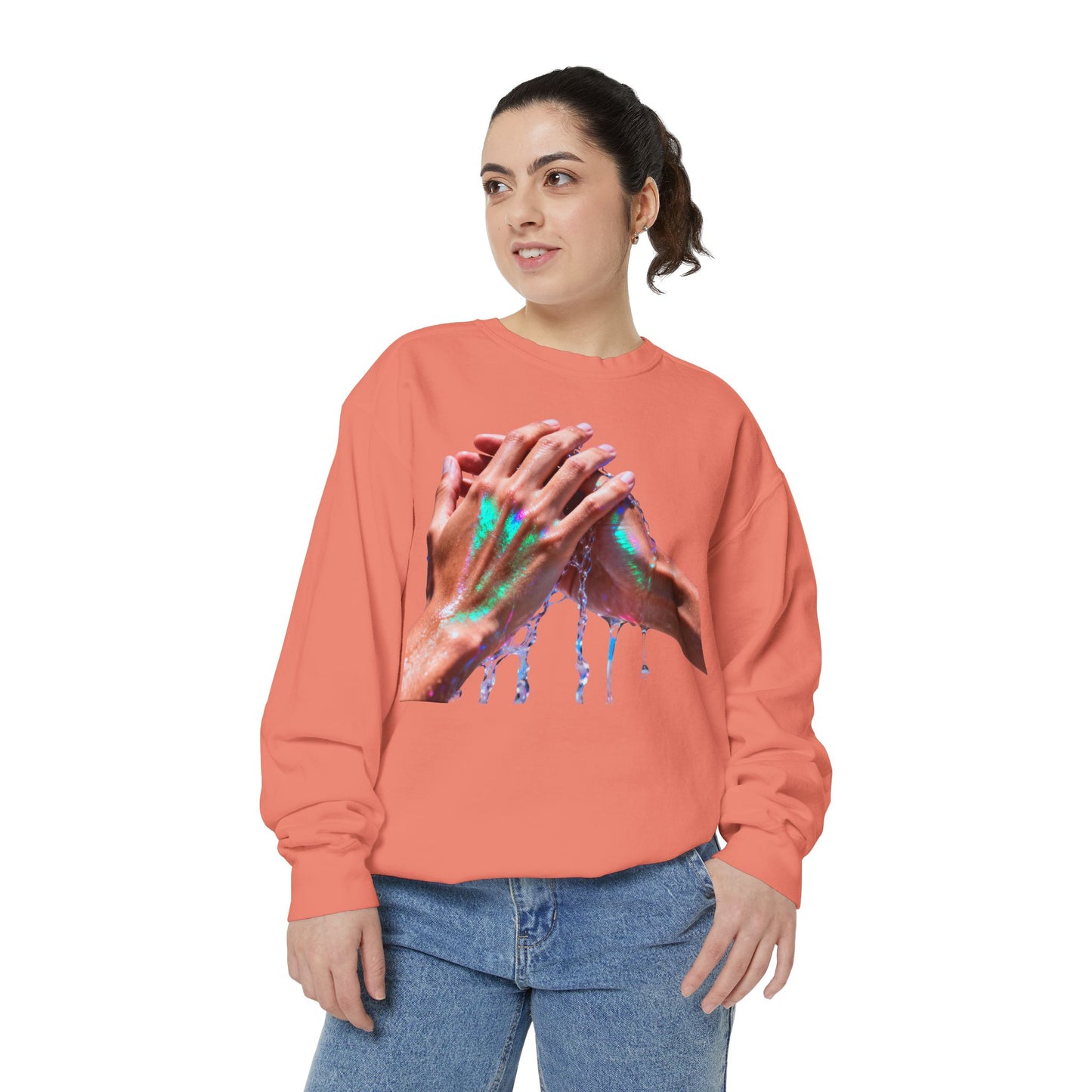 Hands Washing Art Sweatshirt — Colorful Dripping Paint Graphic Crewneck