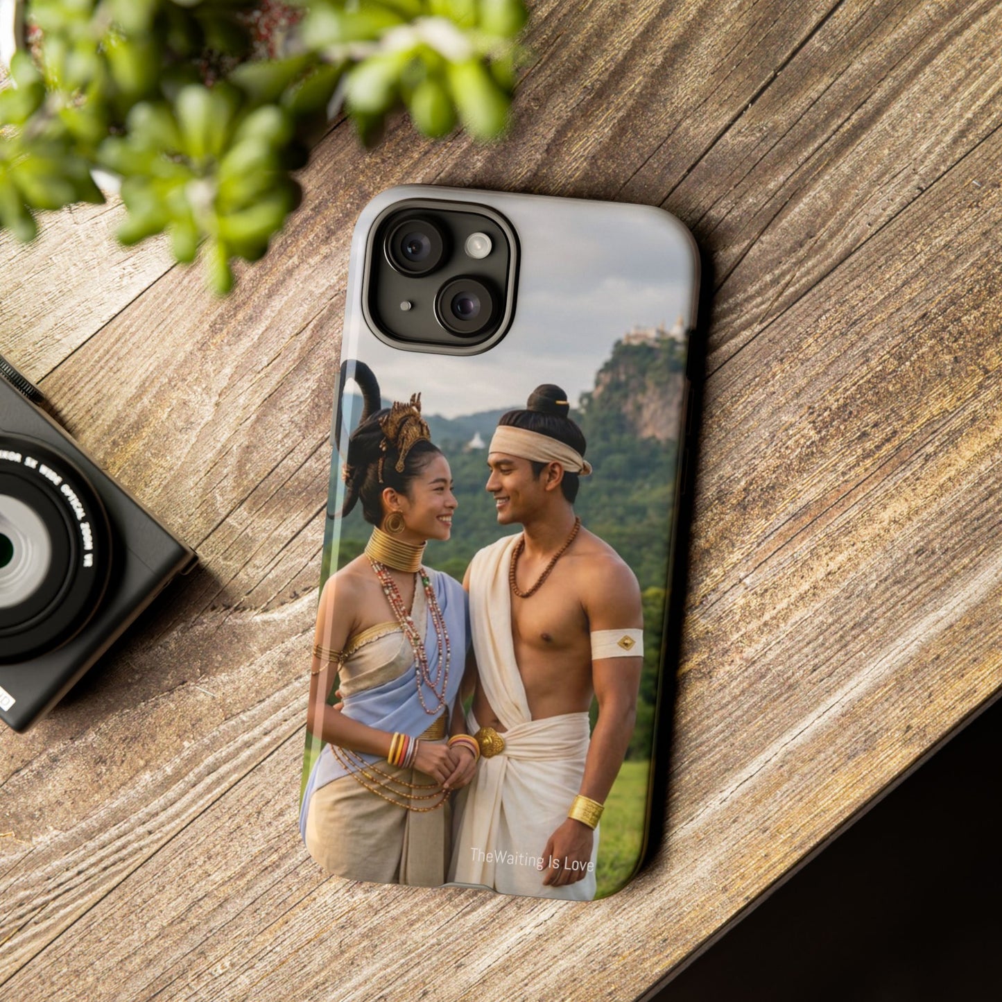 Phone Case — Romantic Couple Photo Print, Tropical Temple Landscape Protective Cover