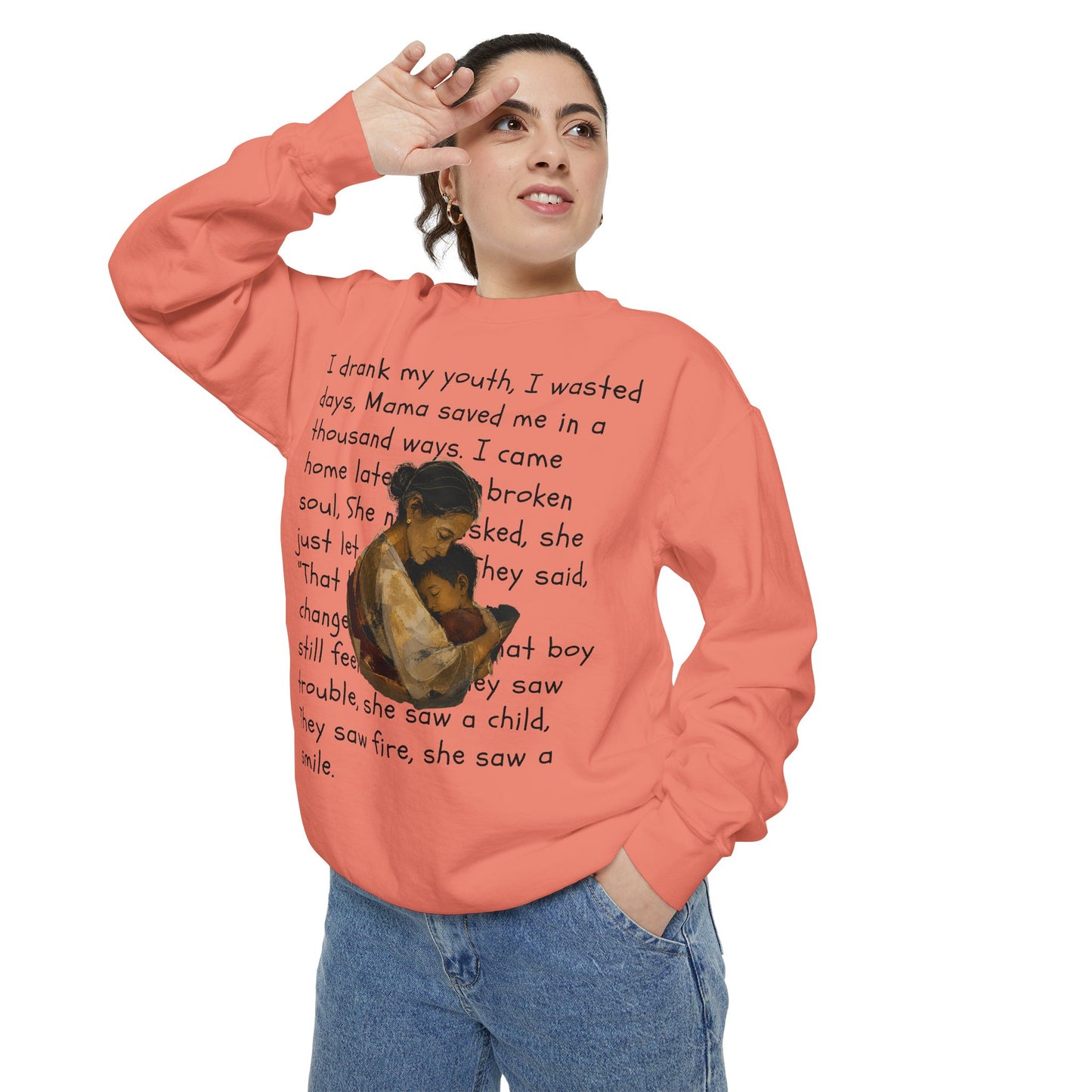 Sweatshirt — Mama Saved Me Graphic Sweatshirt with Mother & Child Lyrics