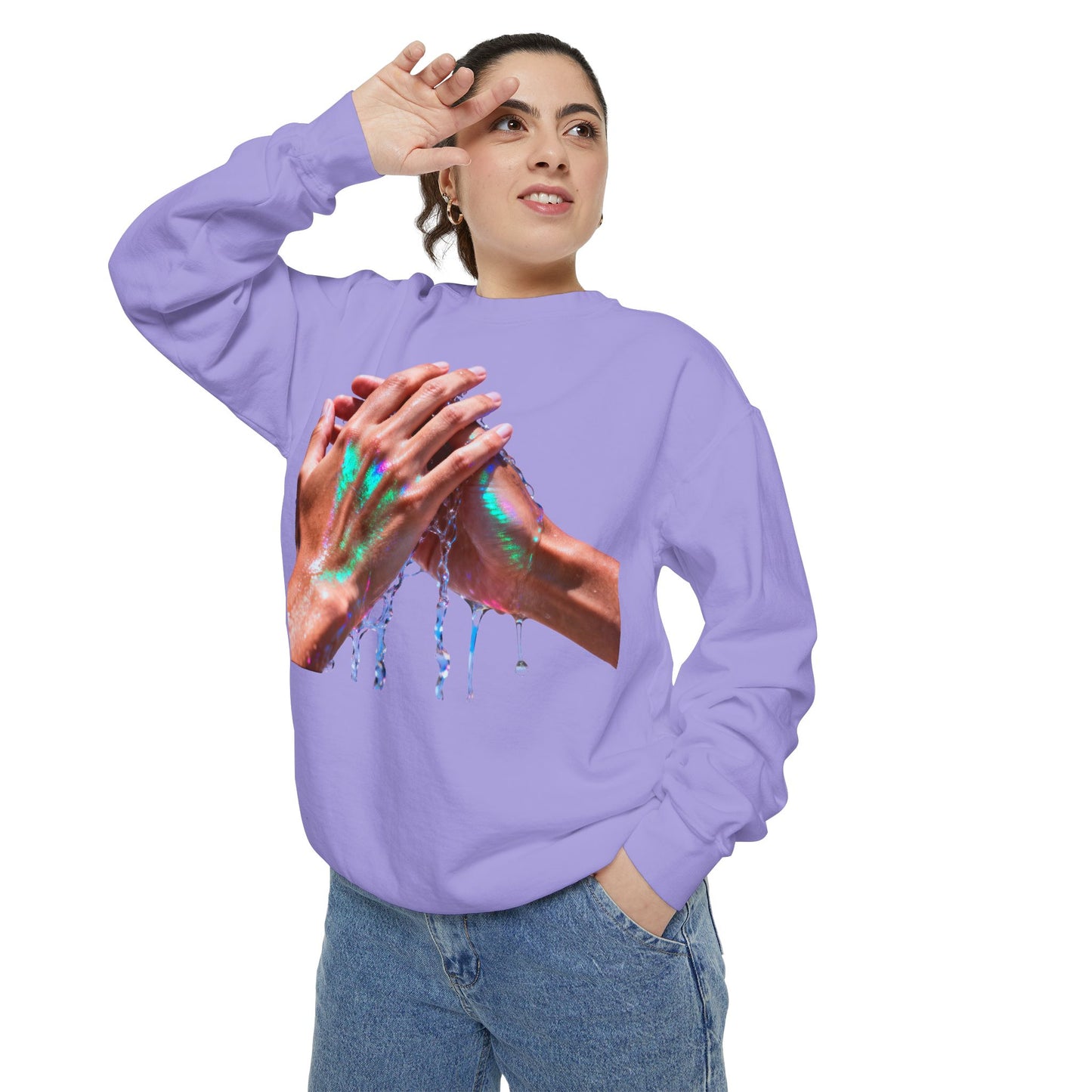 Hands Washing Art Sweatshirt — Colorful Dripping Paint Graphic Crewneck