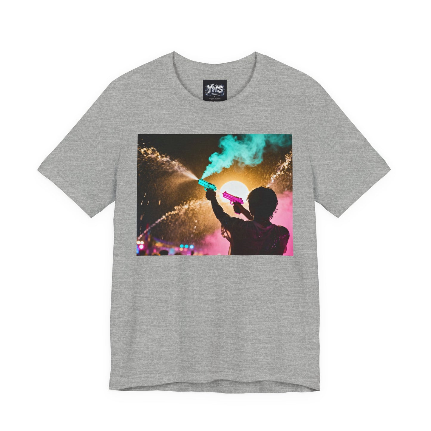 Concert Silhouette Tee — Colorful Smoke Festival Photo T‑Shirt