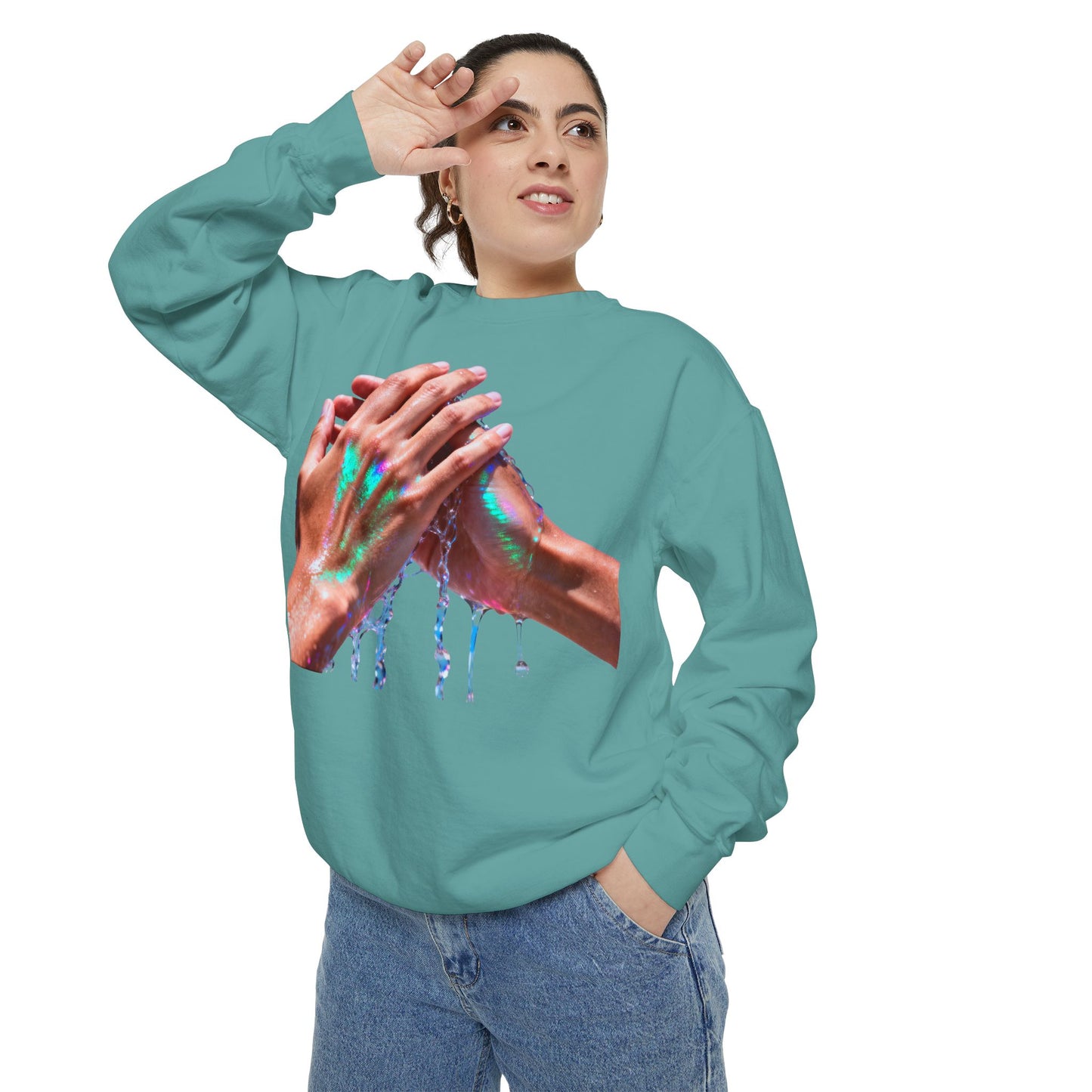 Hands Washing Art Sweatshirt — Colorful Dripping Paint Graphic Crewneck