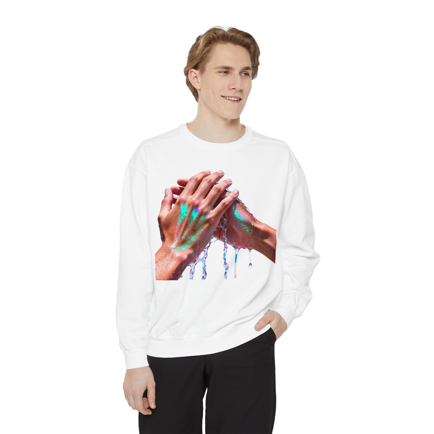 Hands Washing Art Sweatshirt — Colorful Dripping Paint Graphic Crewneck