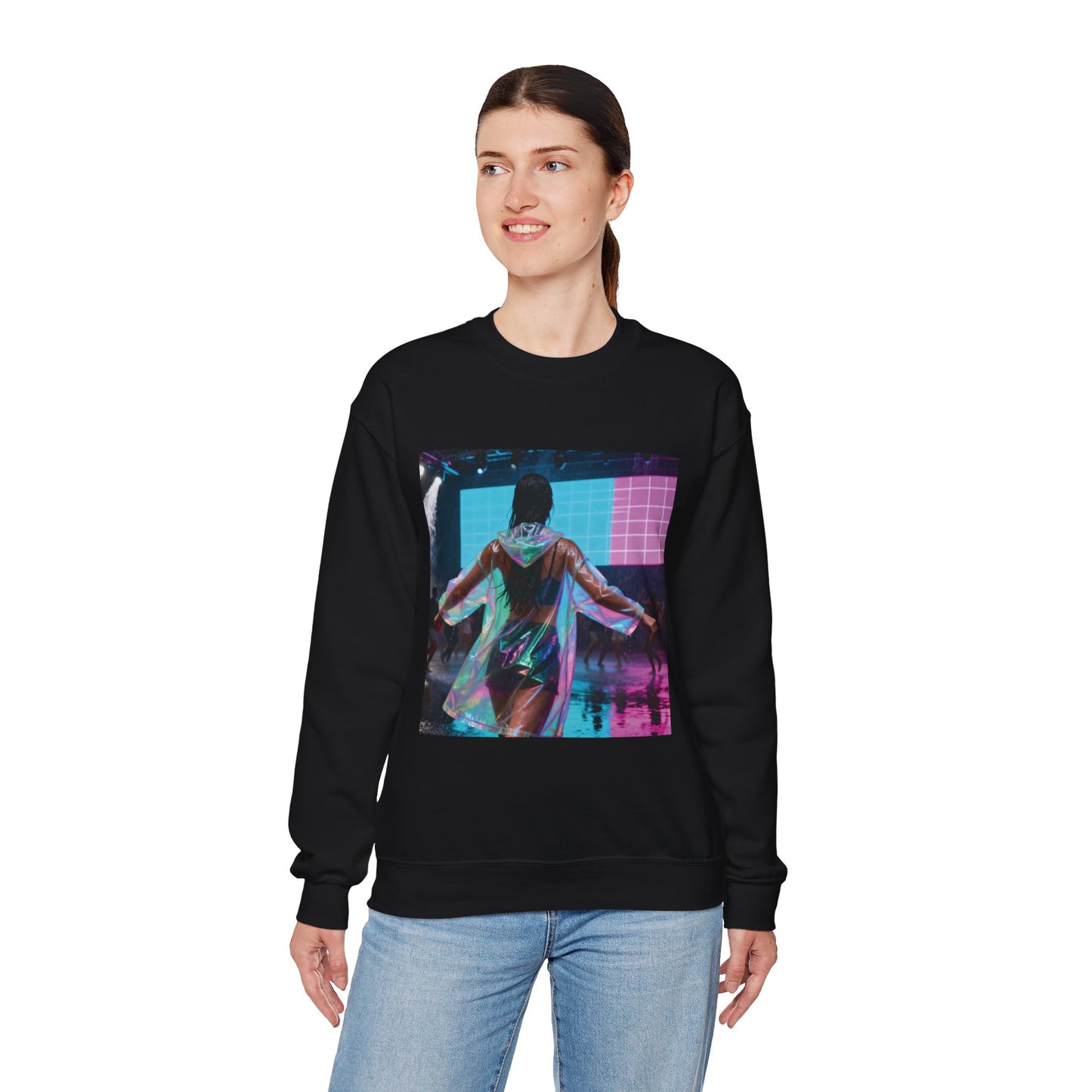 Retro Neon Concert Sweatshirt — Glitchy Music Festival Crewneck