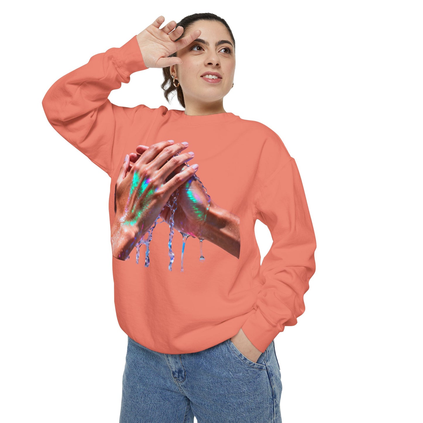 Hands Washing Art Sweatshirt — Colorful Dripping Paint Graphic Crewneck