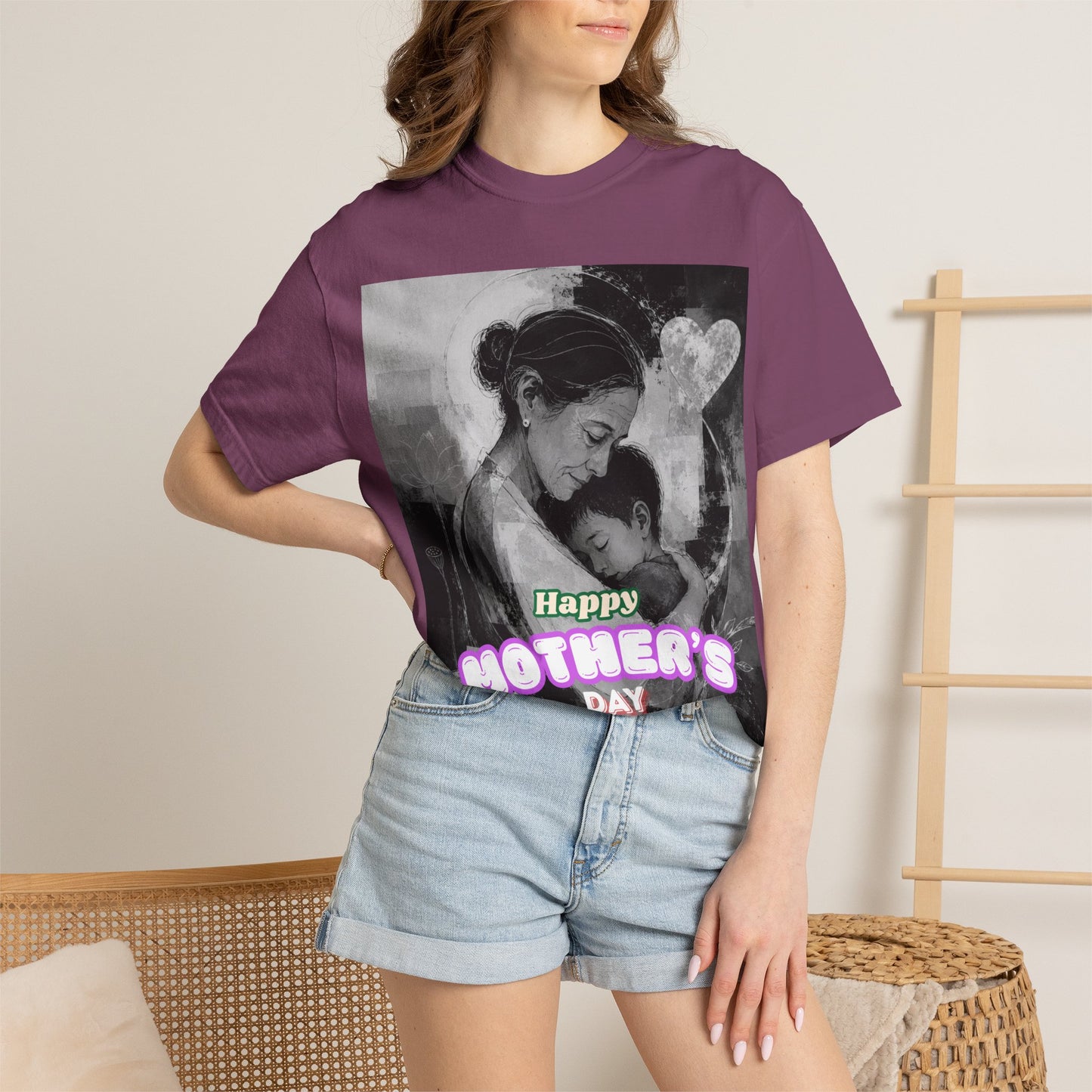 Mother's Day T-Shirt - Vintage Mother & Baby Portrait with "Happy Mother's Day"