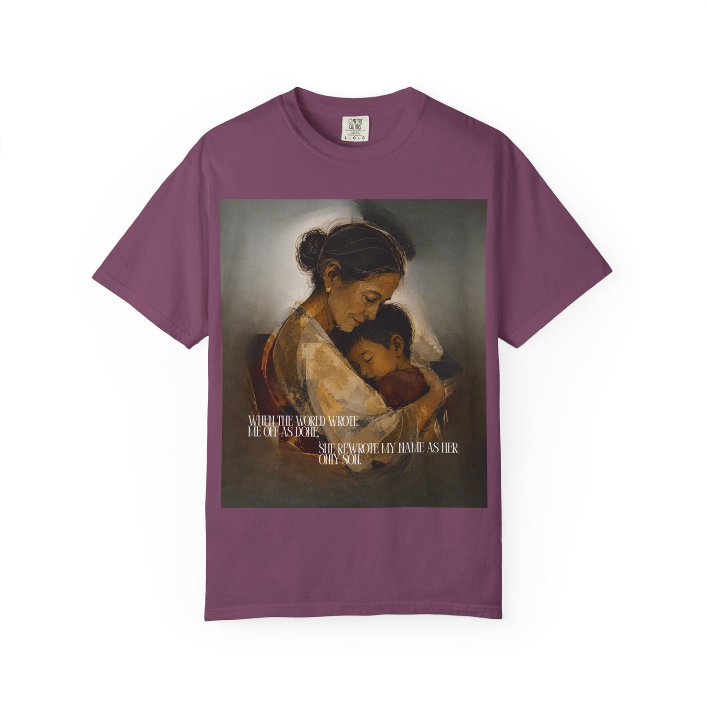 T-Shirt — Mother and Child Embrace Graphic Tee with Inspirational Quote