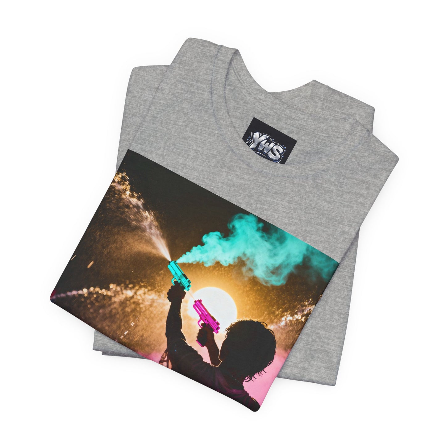 Concert Silhouette Tee — Colorful Smoke Festival Photo T‑Shirt