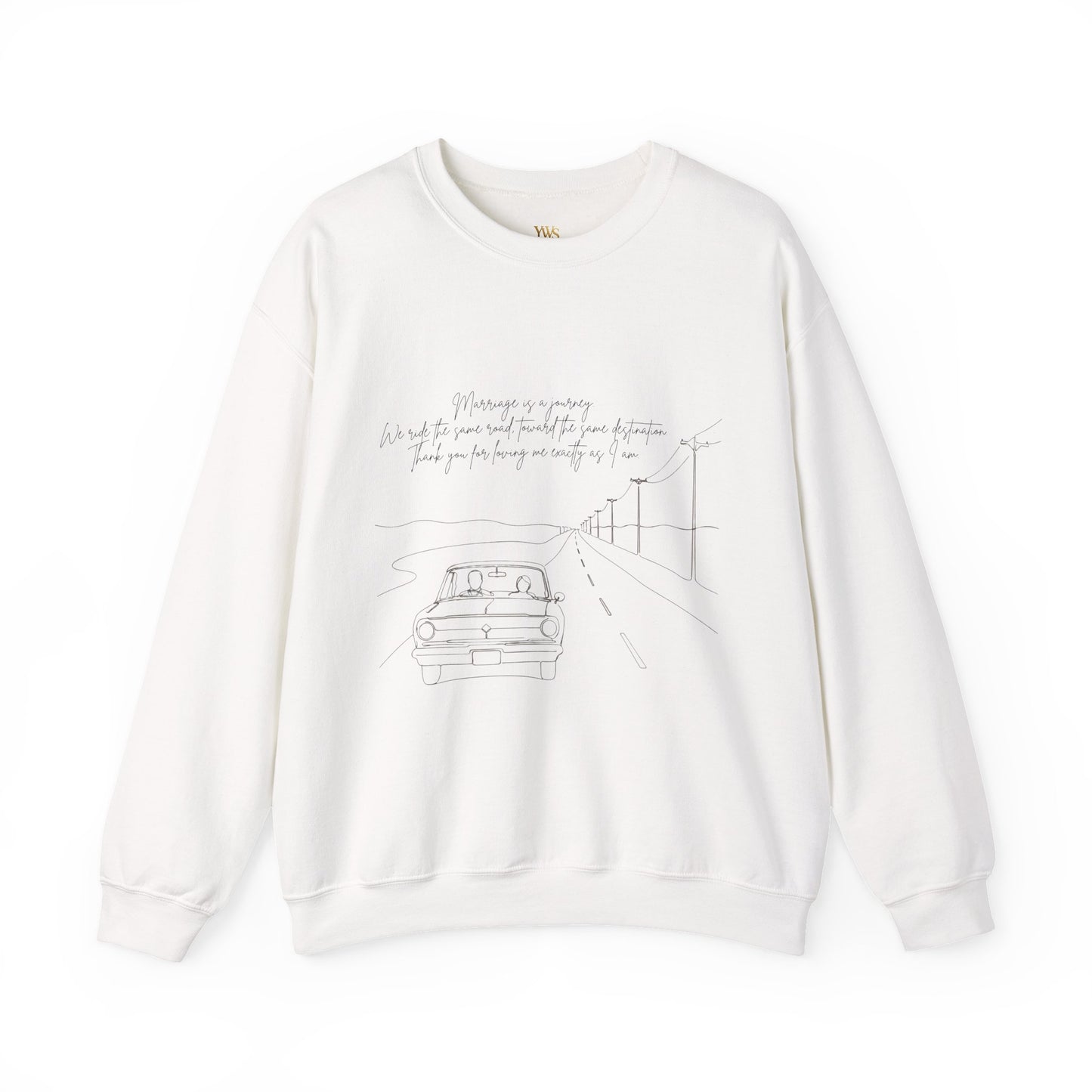 Crewneck Sweatshirt — Minimal Road Sketch Graphic with Handwritten Lyrics