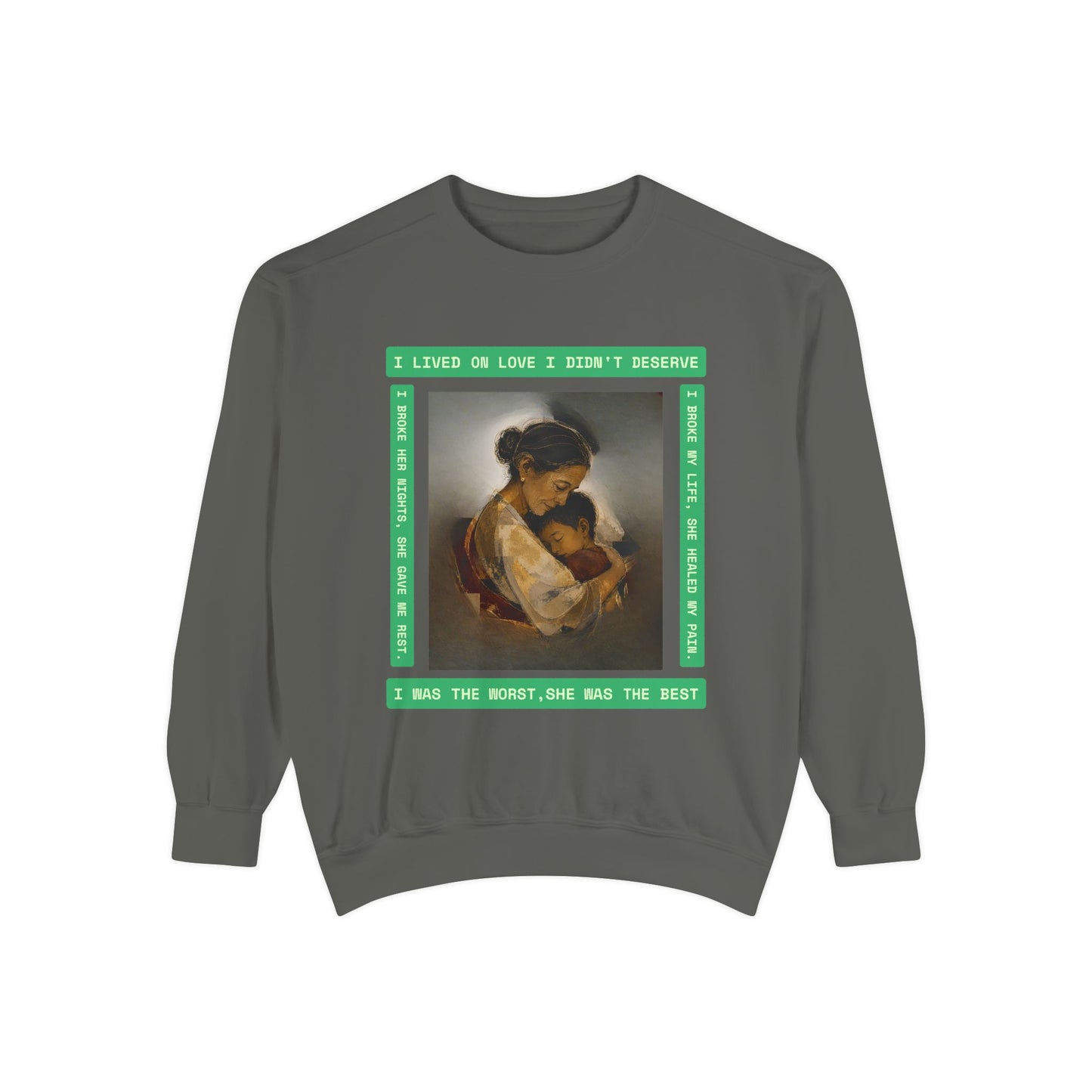 Mother & Child Sweatshirt — Vintage Art Crewneck with "I Lived, I Loved" Quote