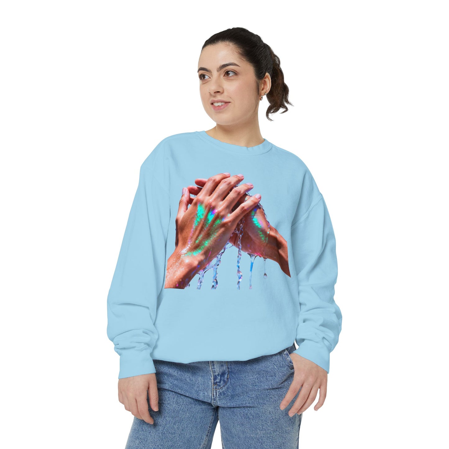 Hands Washing Art Sweatshirt — Colorful Dripping Paint Graphic Crewneck