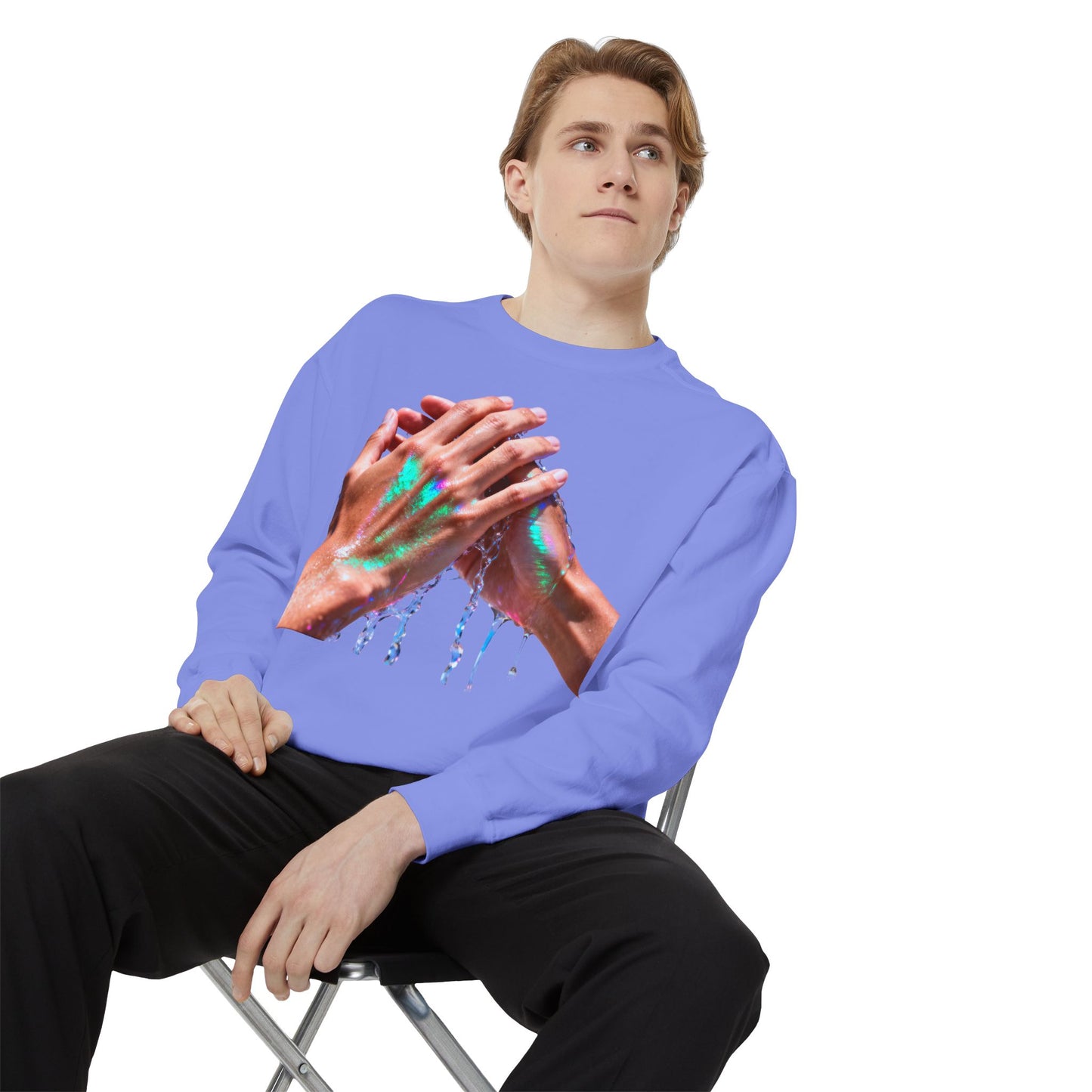 Hands Washing Art Sweatshirt — Colorful Dripping Paint Graphic Crewneck