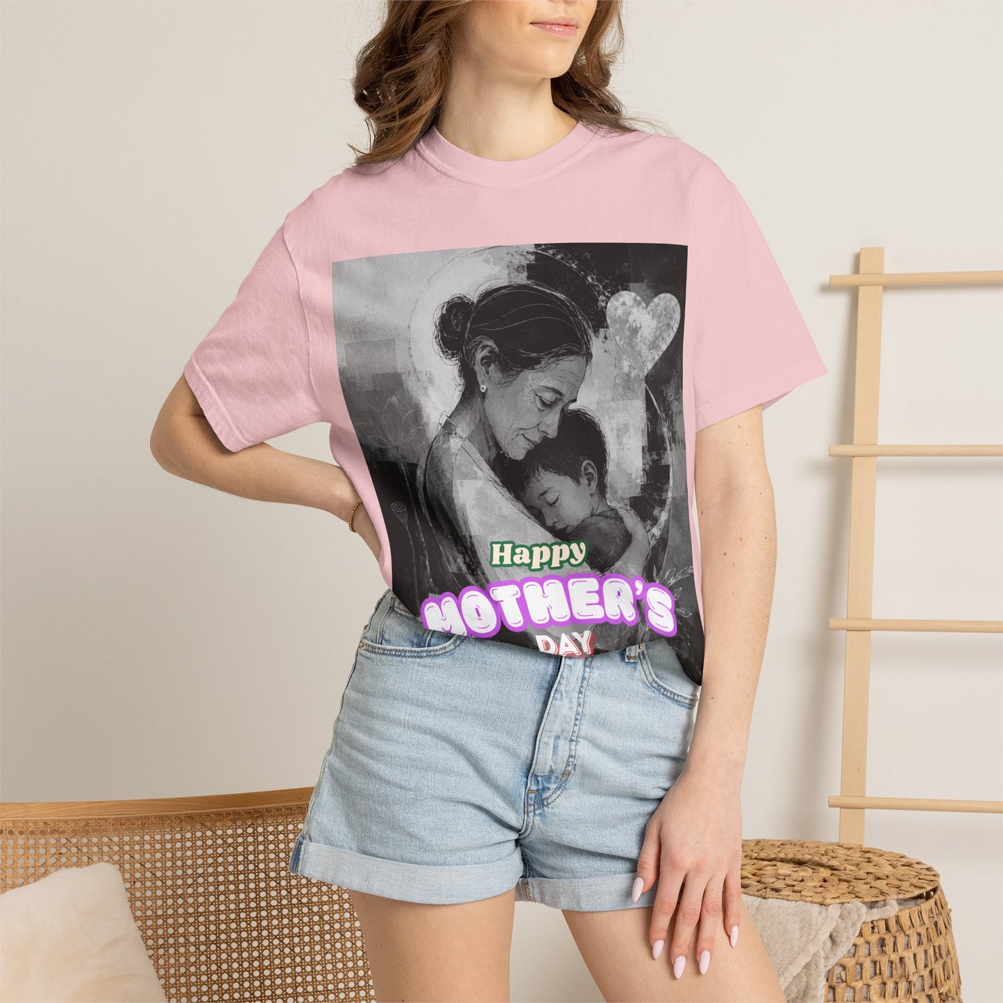 Mother's Day T-Shirt - Vintage Mother & Baby Portrait with "Happy Mother's Day"