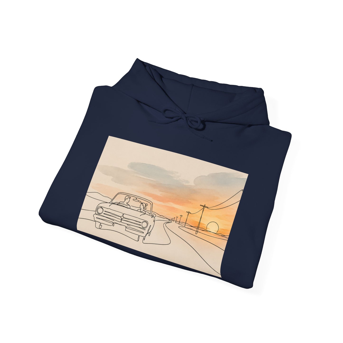 Sunset Drive Hoodie – Retro Car Road Trip Graphic Sweatshirt