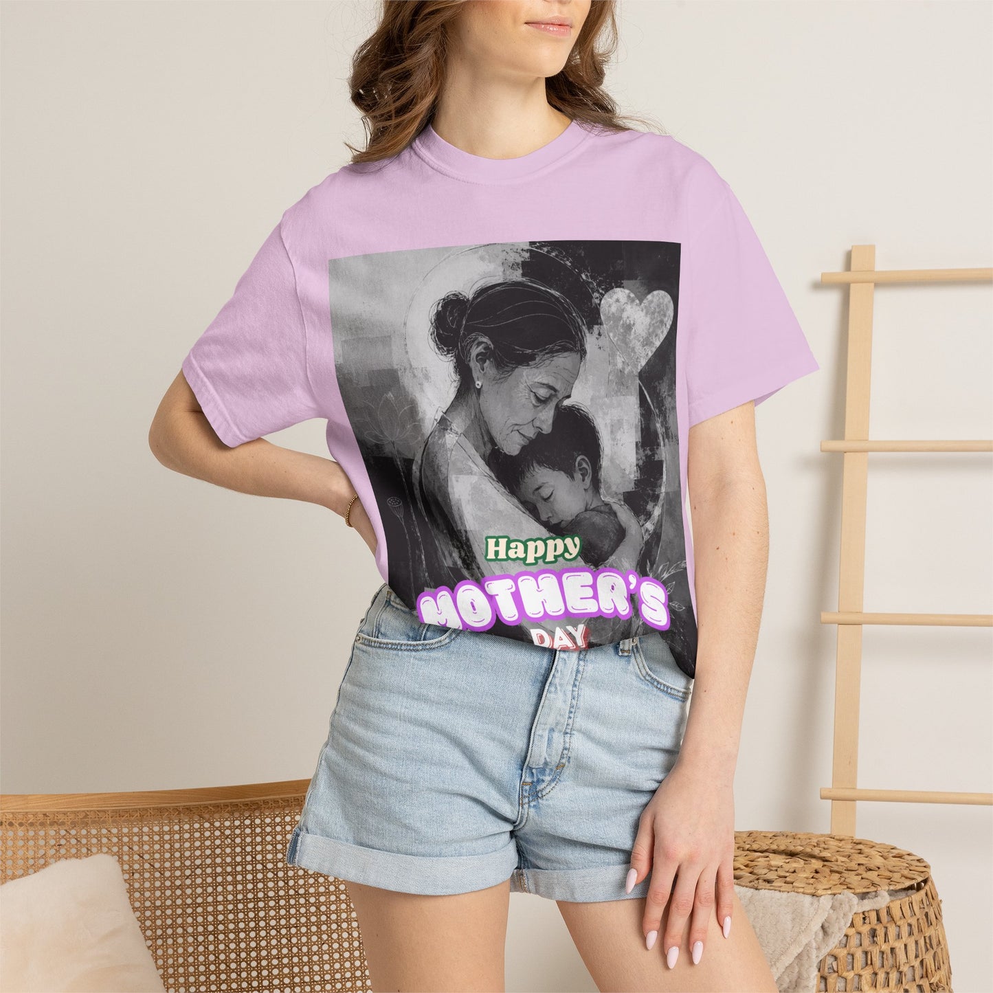 Mother's Day T-Shirt - Vintage Mother & Baby Portrait with "Happy Mother's Day"