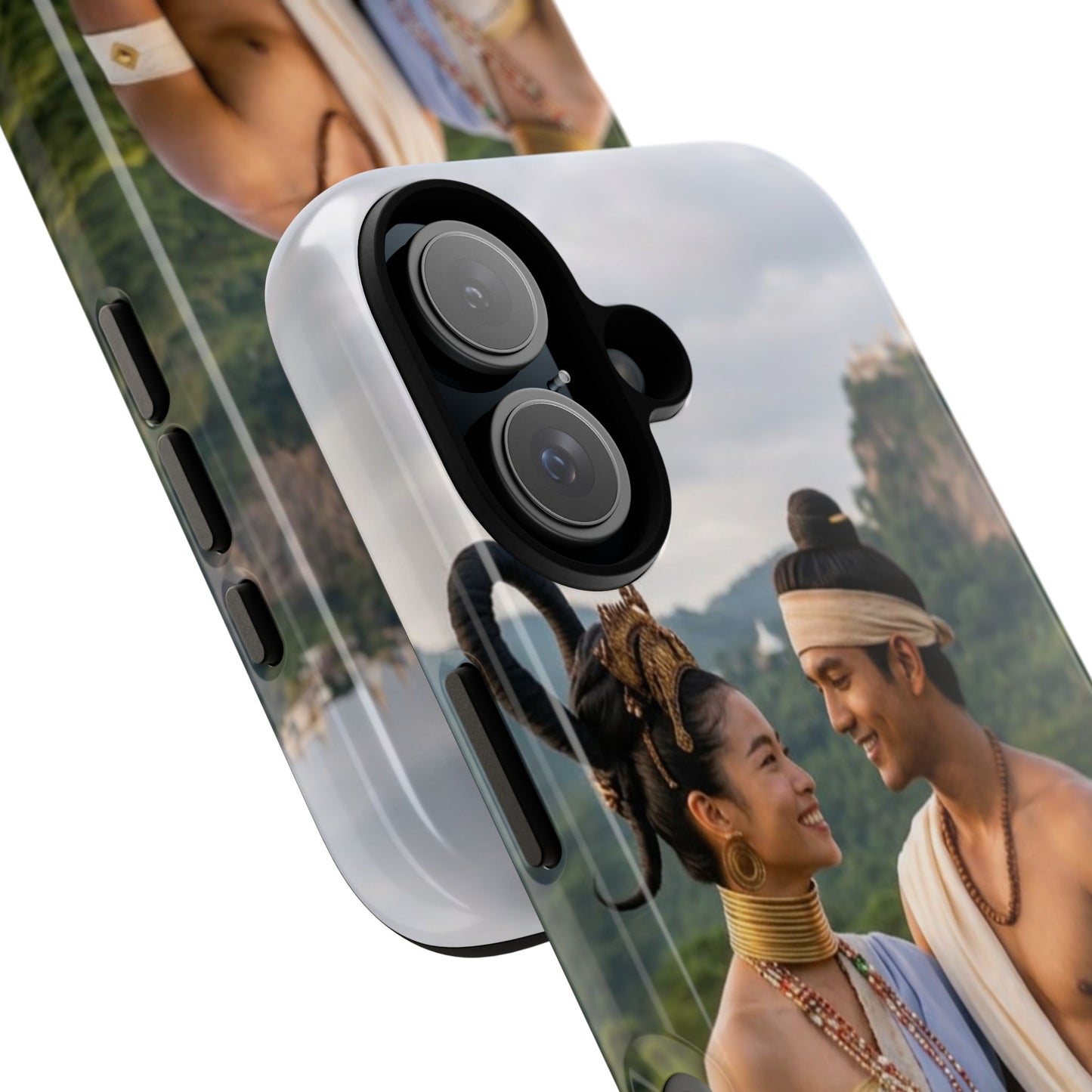 Phone Case — Romantic Couple Photo Print, Tropical Temple Landscape Protective Cover