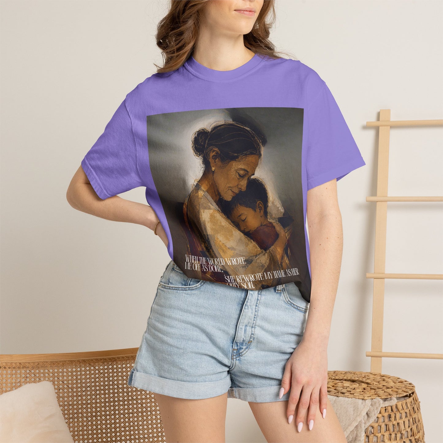 T-Shirt — Mother and Child Embrace Graphic Tee with Inspirational Quote