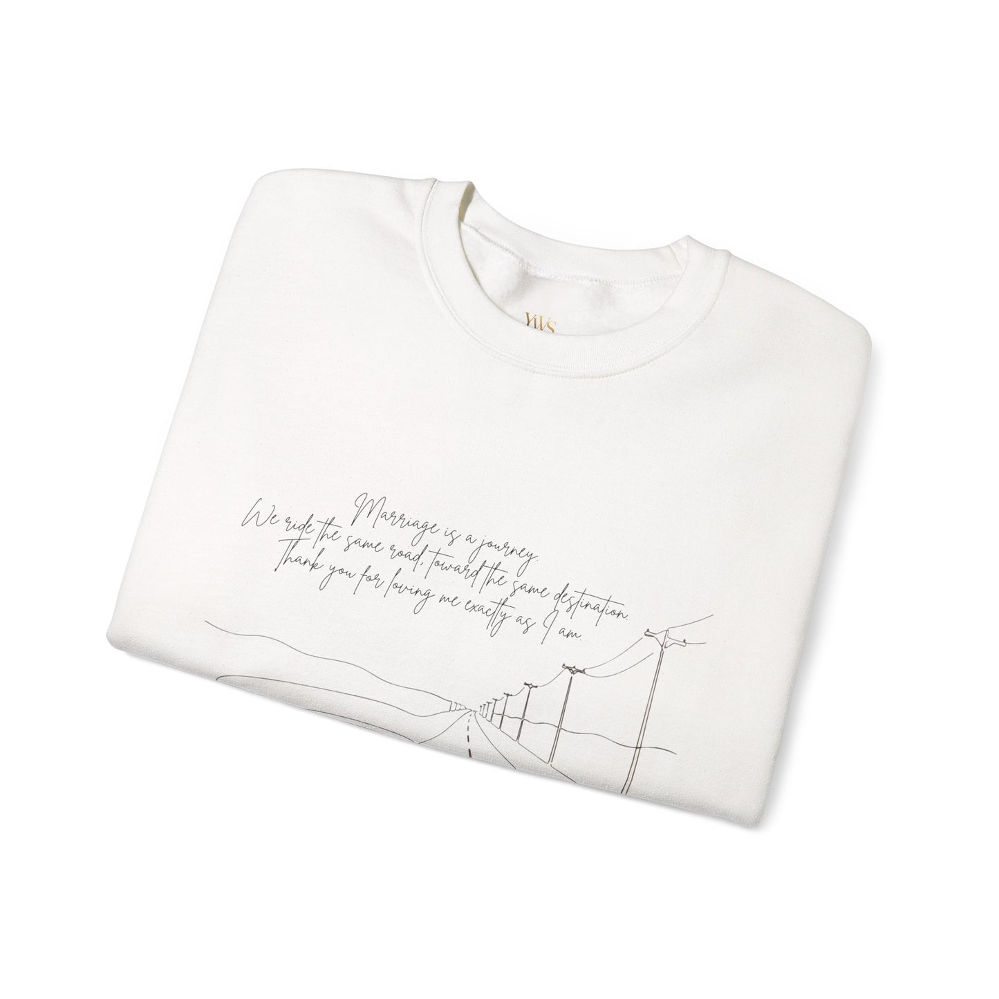 Crewneck Sweatshirt — Minimal Road Sketch Graphic with Handwritten Lyrics