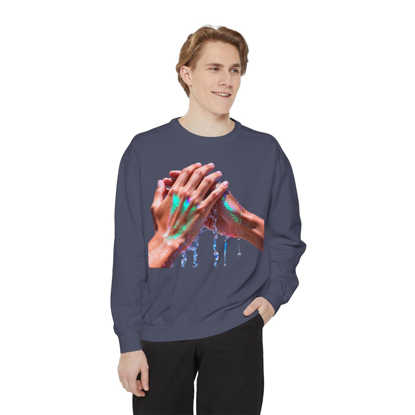 Hands Washing Art Sweatshirt — Colorful Dripping Paint Graphic Crewneck