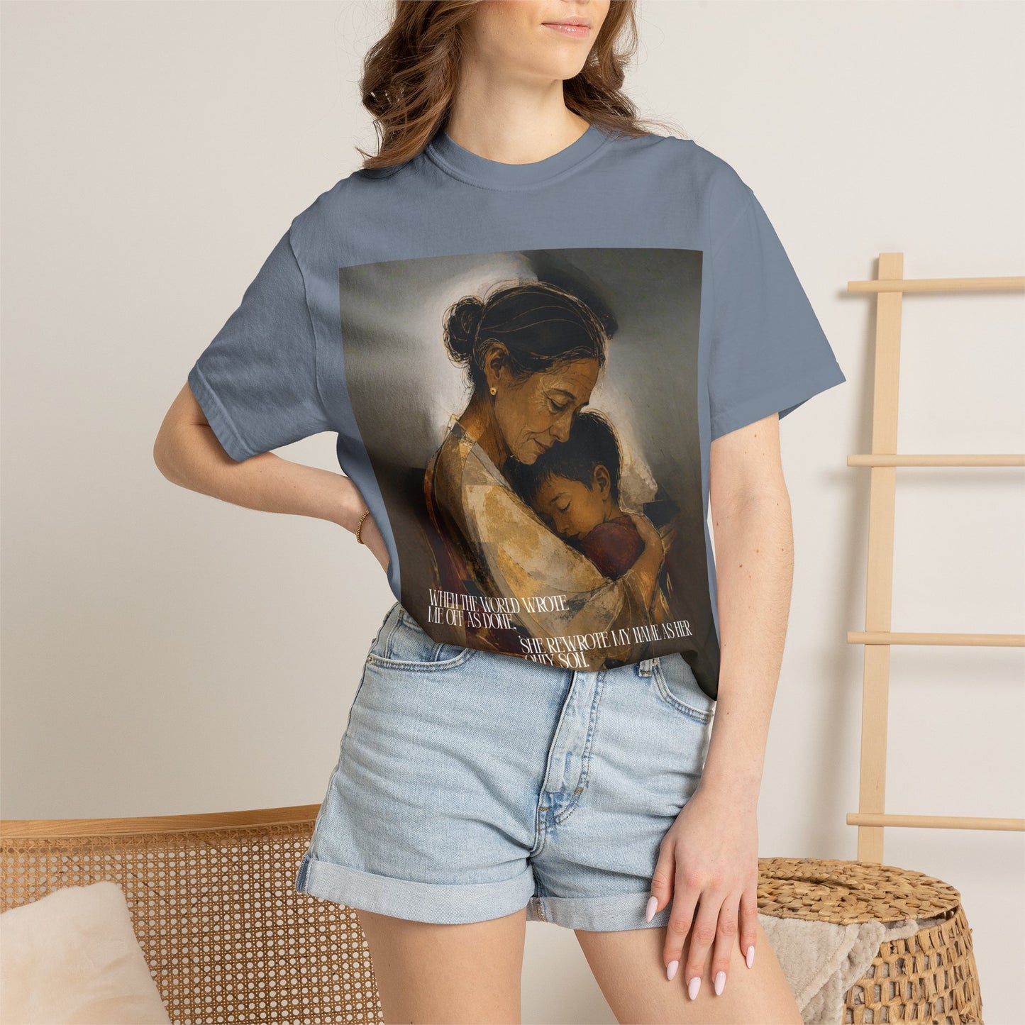 T-Shirt — Mother and Child Embrace Graphic Tee with Inspirational Quote