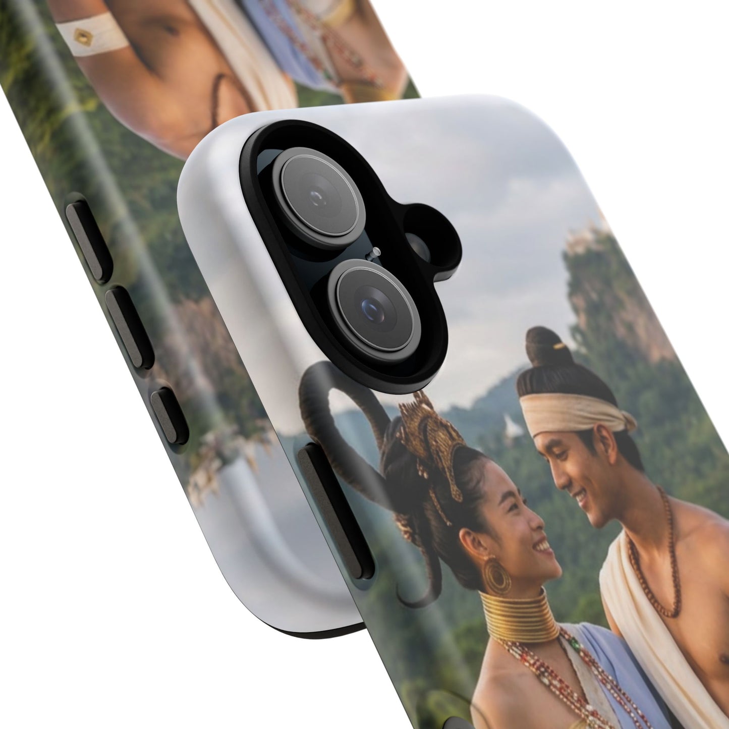 Phone Case — Romantic Couple Photo Print, Tropical Temple Landscape Protective Cover