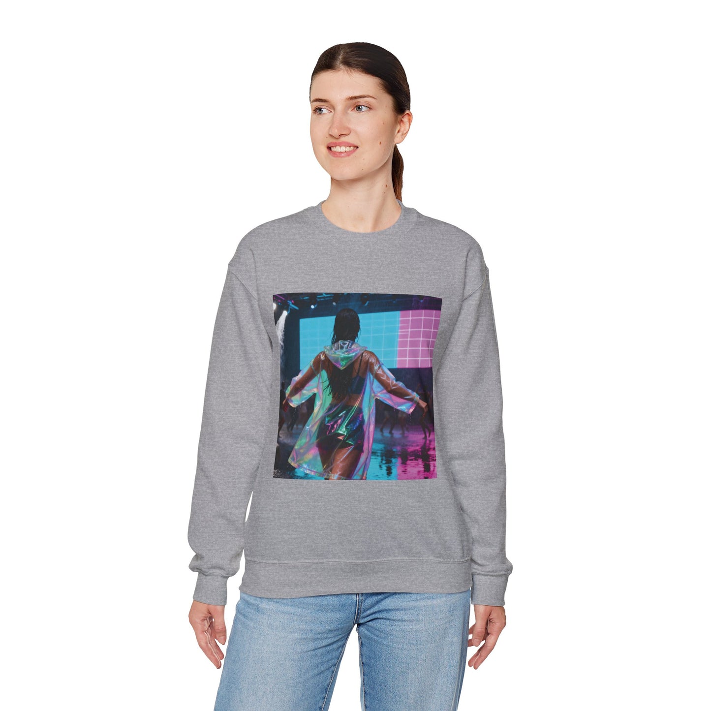 Retro Neon Concert Sweatshirt — Glitchy Music Festival Crewneck