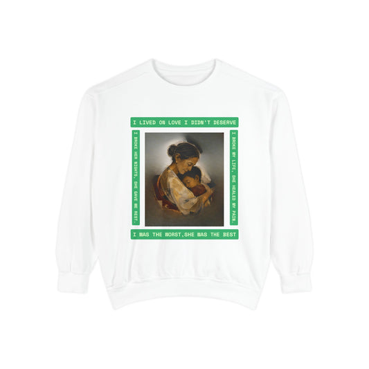 Mother & Child Sweatshirt — Vintage Art Crewneck with "I Lived, I Loved" Quote