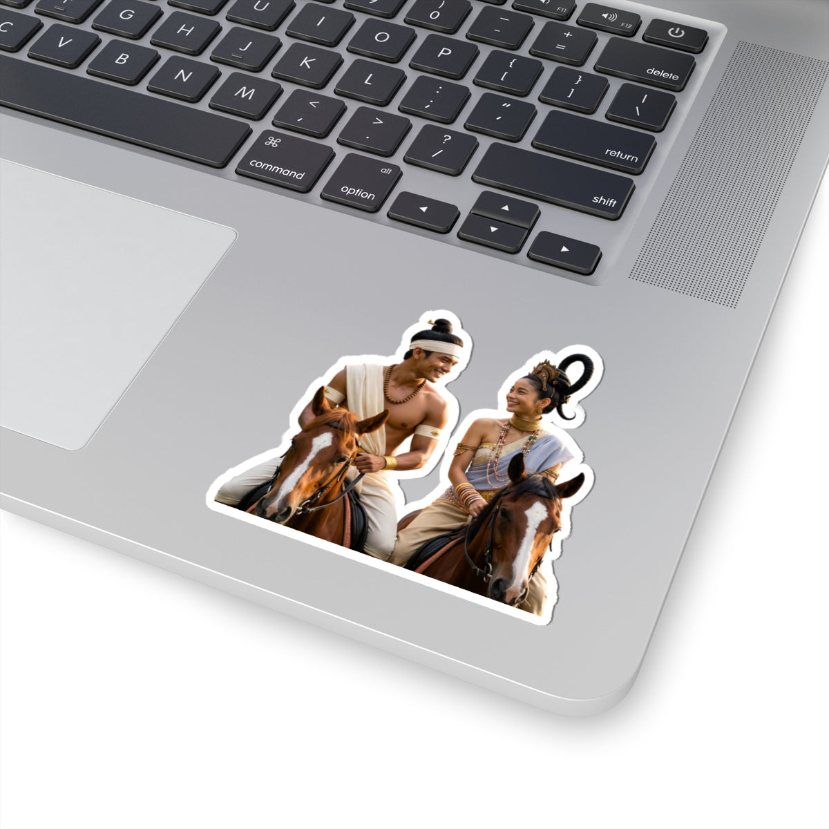Historical Romance Couple Kiss-Cut Sticker — Thai Warrior & Princess on Horses