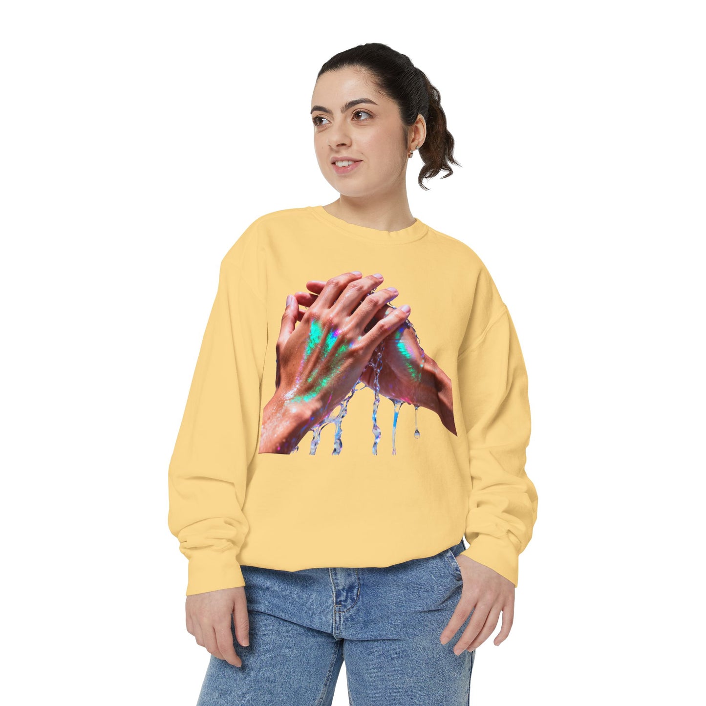 Hands Washing Art Sweatshirt — Colorful Dripping Paint Graphic Crewneck